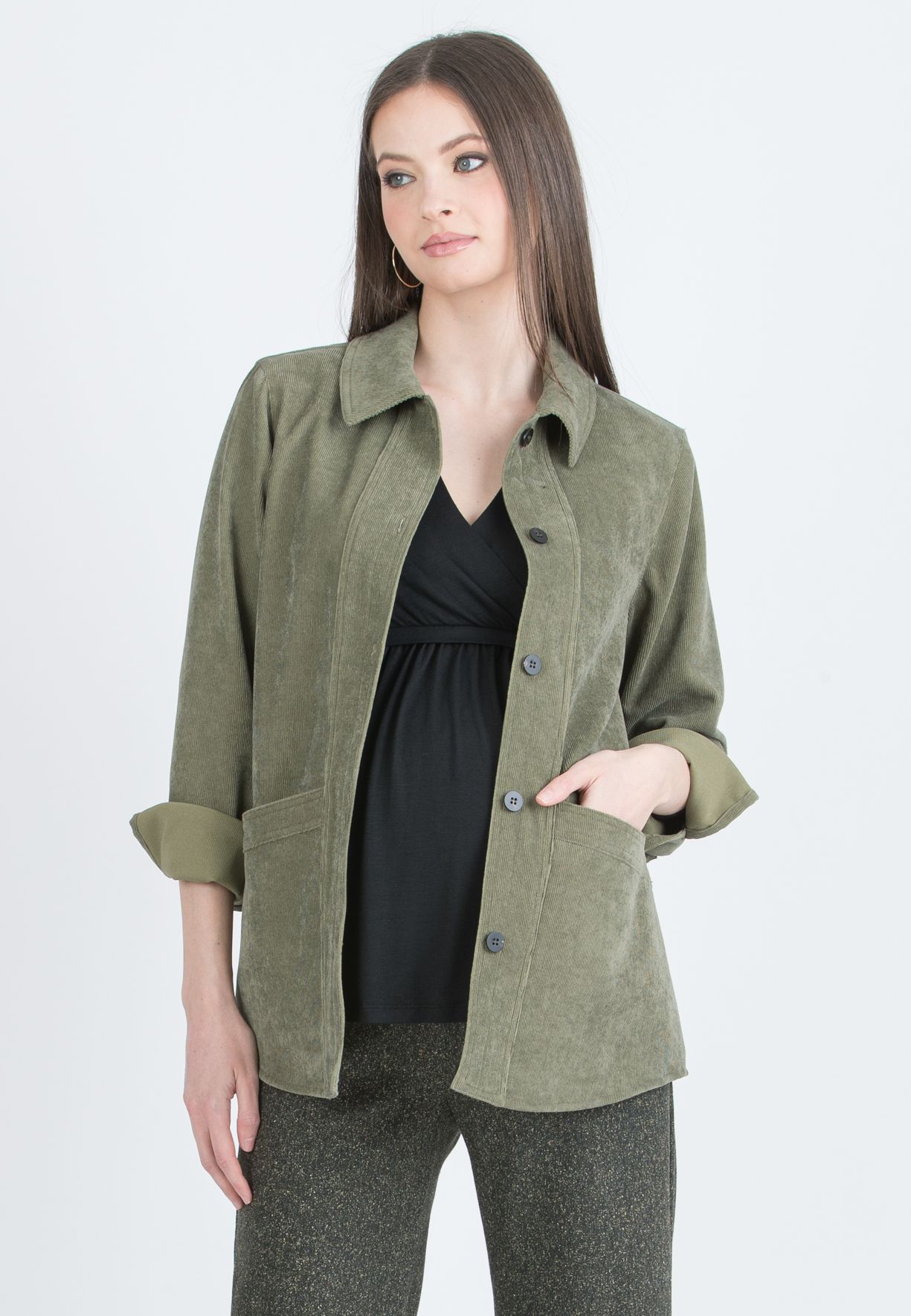 ELETTRA – Maternity Jacket in Velvet (Verde Militare)