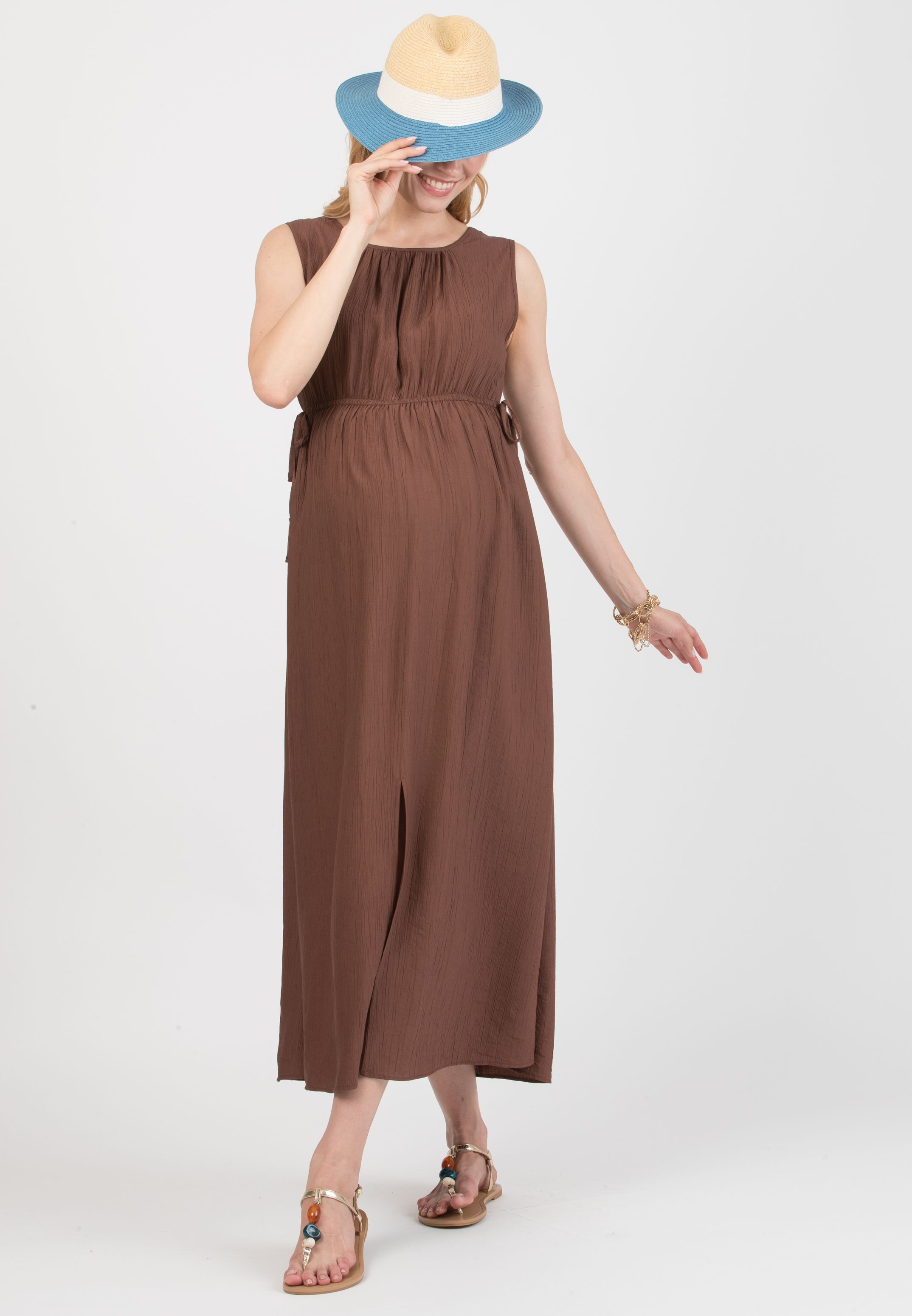 DEVA – Maternity & Nursing Dress in Viscose Crepe with Crossover Neckline (Marrone)