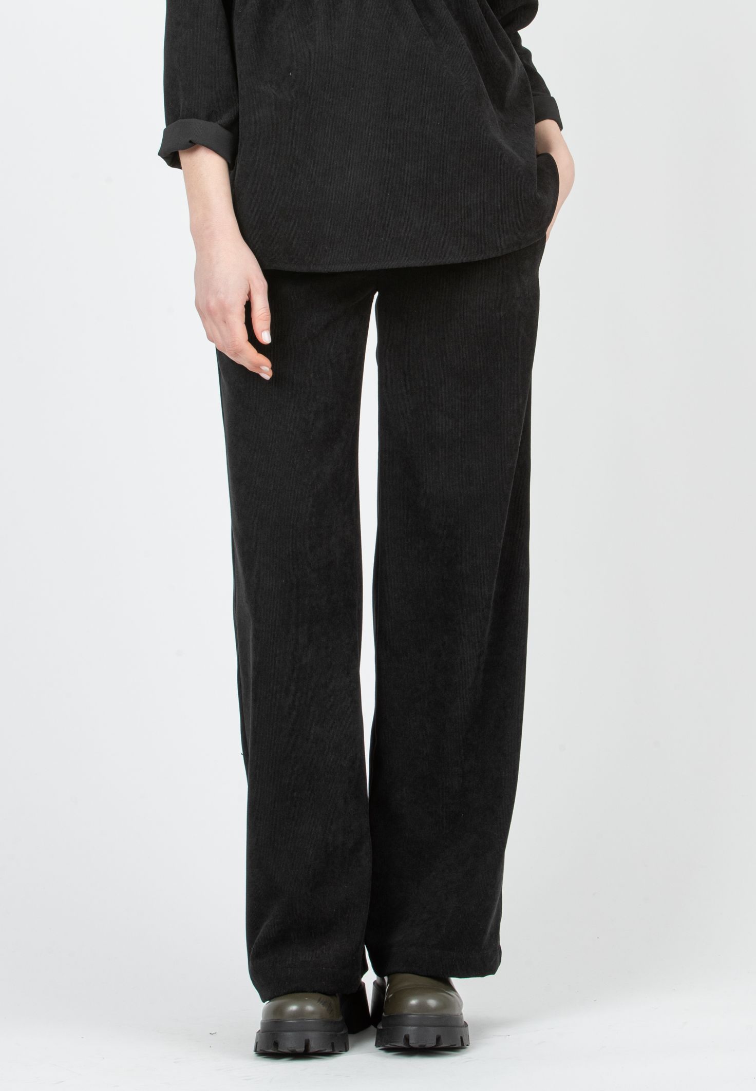 WINONA V - Palazzo Maternity Trousers in Soft Corduroy (Nero)
