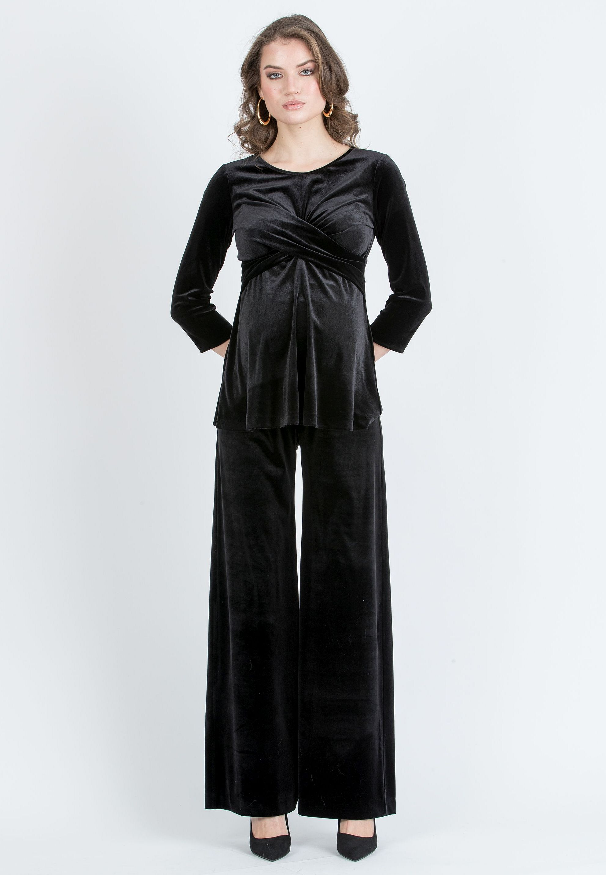WINONA L – Maternity Palazzo Trousers in Smooth Velvet (Nero)