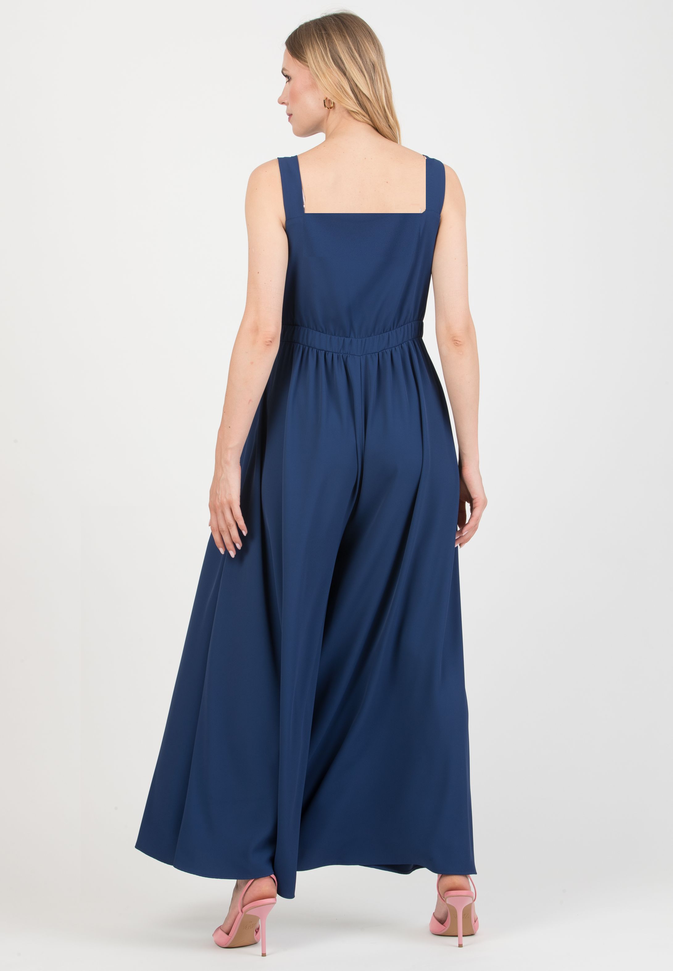 KATE - Maternity & Nursing Dress Jumpsuit with Wide-Leg Trousers (Blu Tampone)