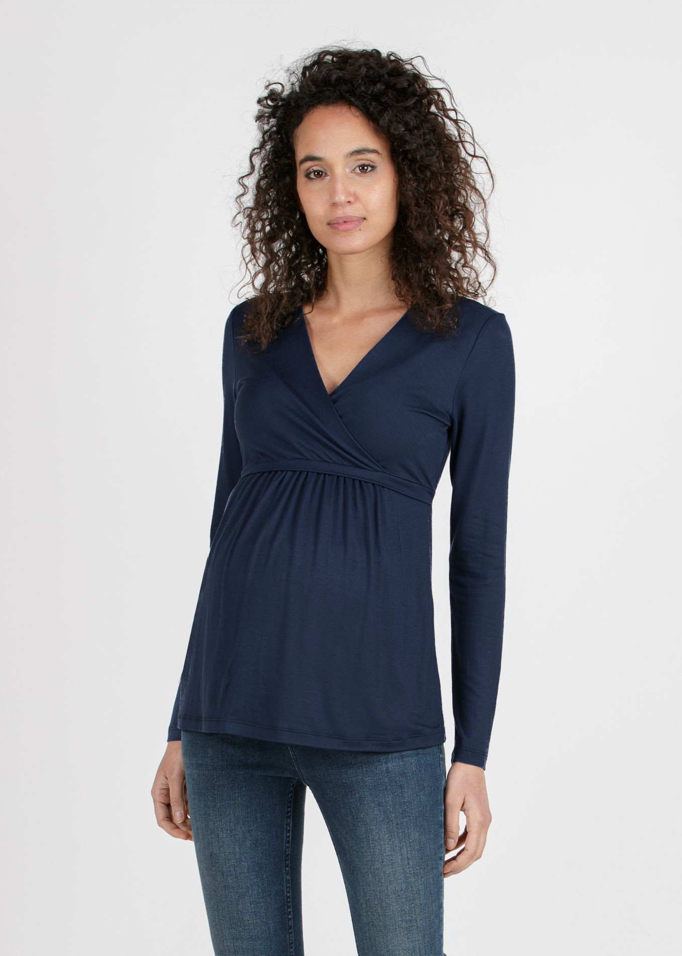 MARGHERITA M/L - Maternity and Nursing Crossover T-shirt with Strings (Blu Scuro)
