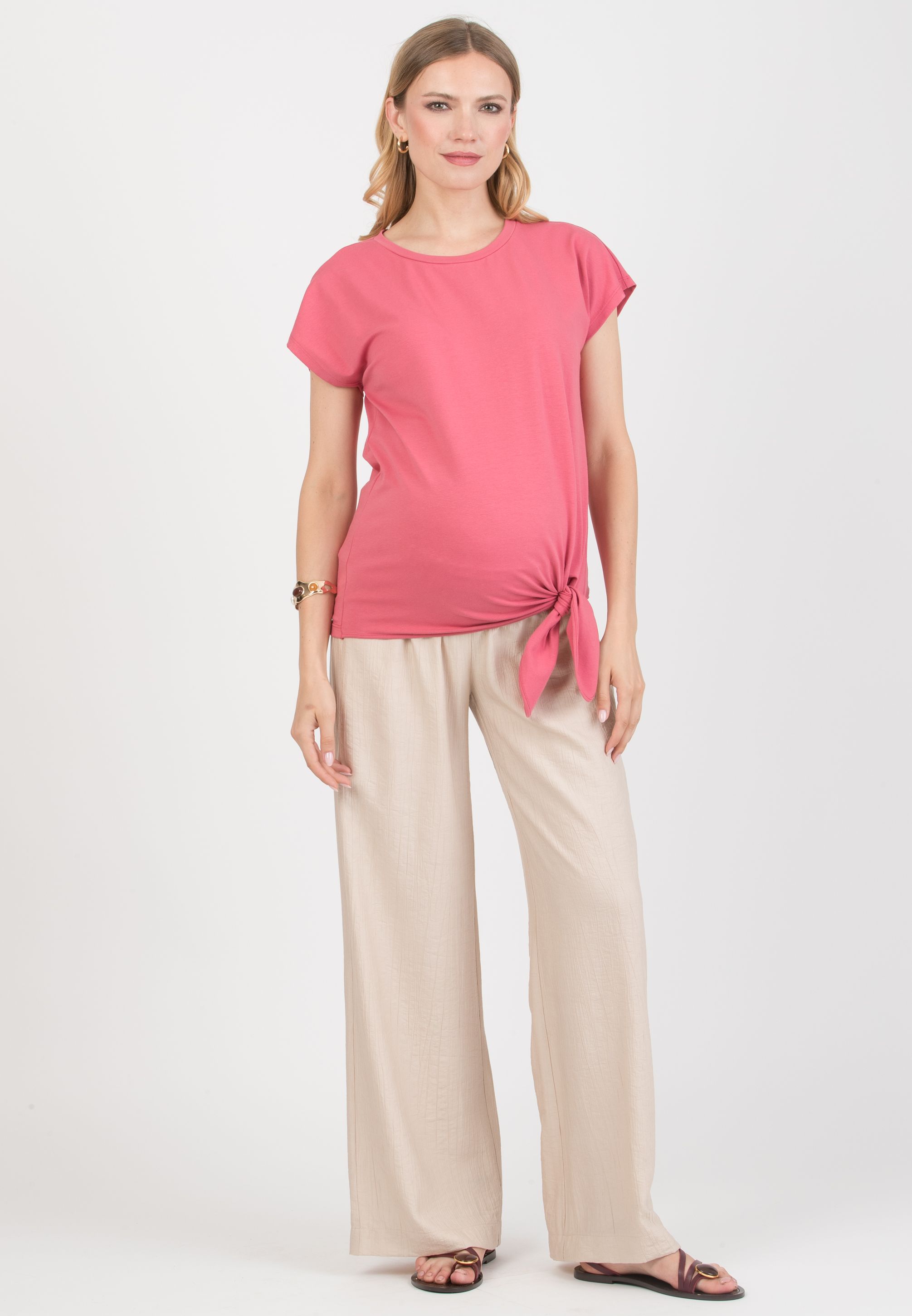 URSULA - Maternity T-shirt with Knot on Side (Fragola)