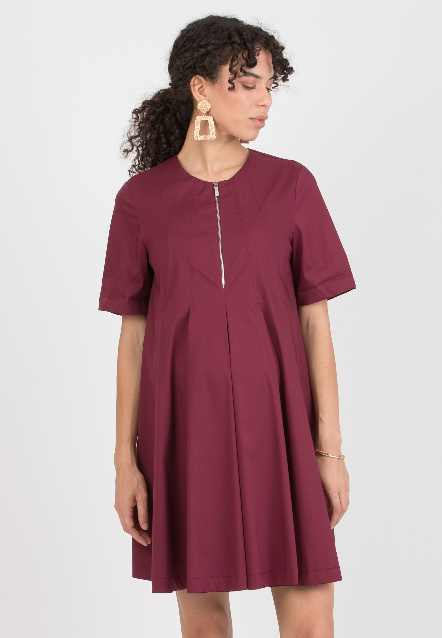 JULIET - Maternity & Nursing Dress in Stretch Cotton (Bordeaux)