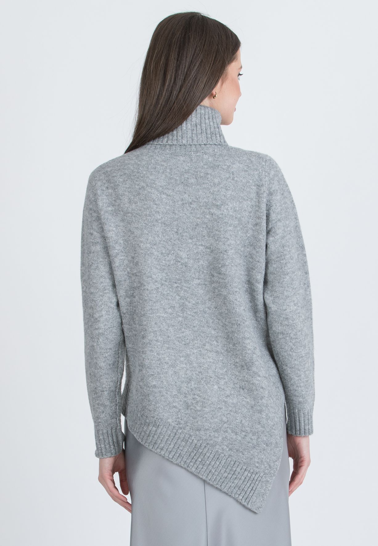 ANDREA - Asymmetric Maternity Jumper with Turtleneck and Cable Knit Detail (Grigio Chiaro)