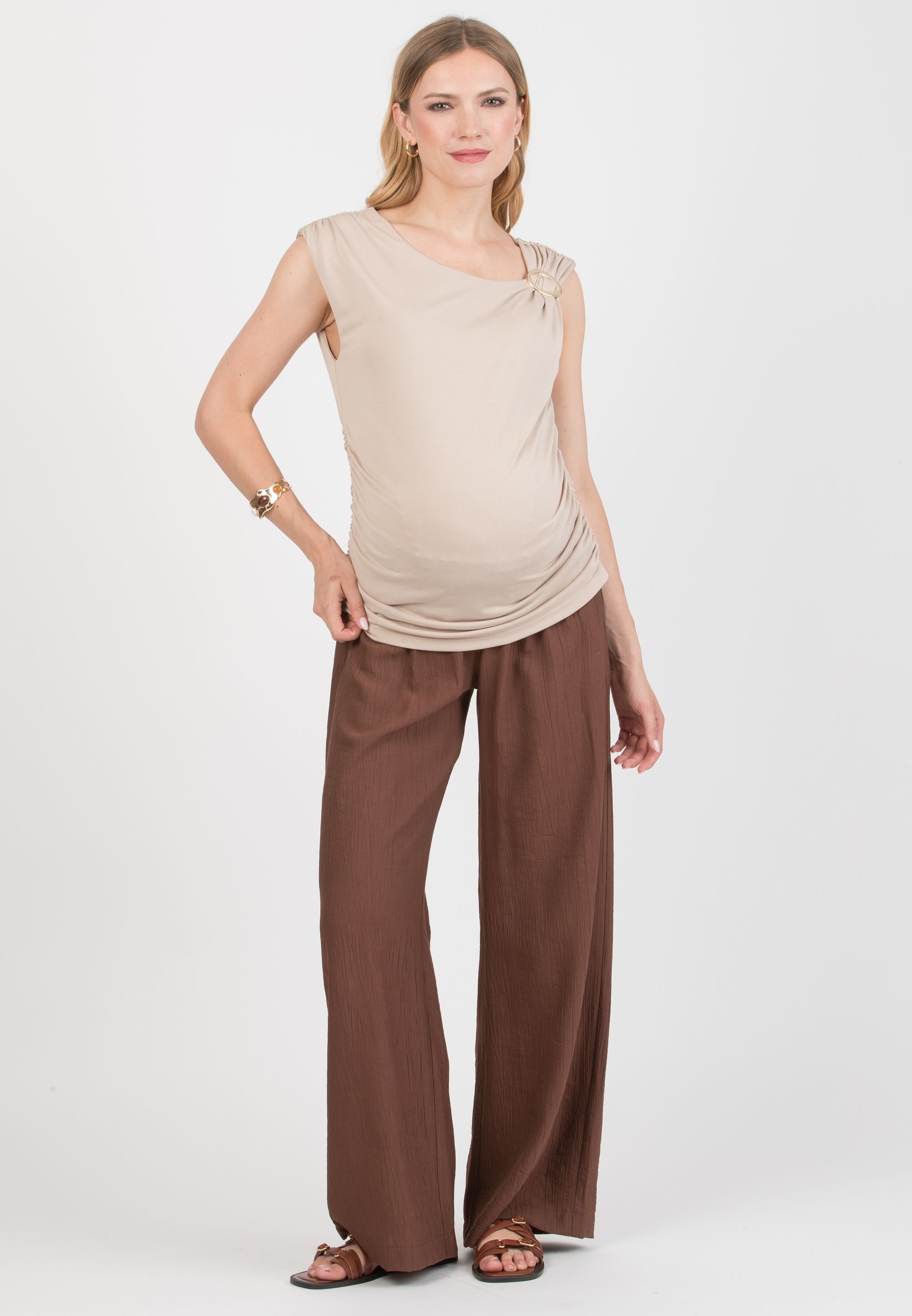 GUENDALINA LG - Maternity Palazzo Trousers in Viscose (Marrone)