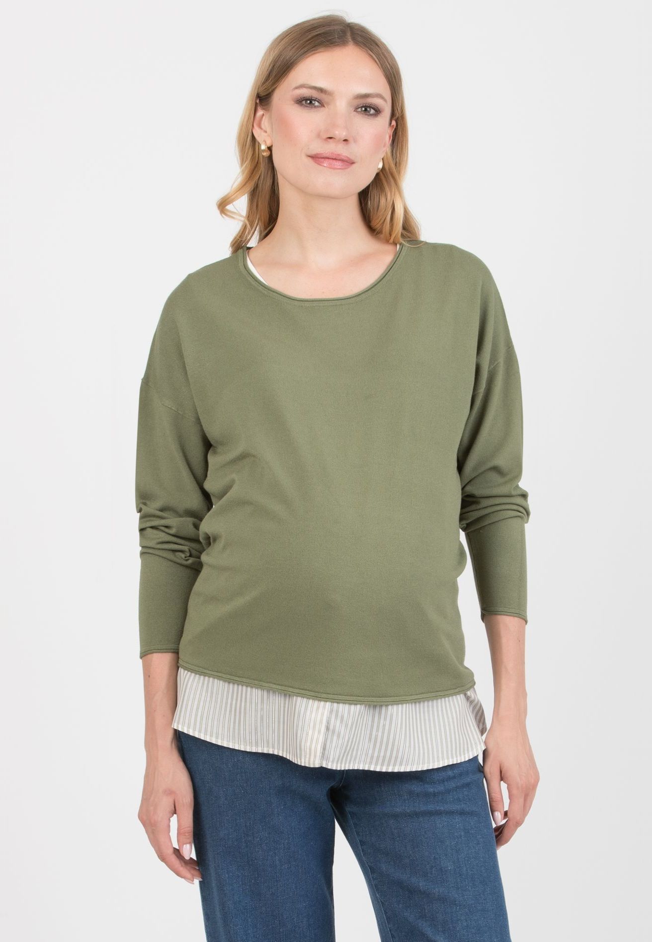 GIOIA R – Maternity & Nursing Sweater with Matching Striped Top (Verde Salvia)