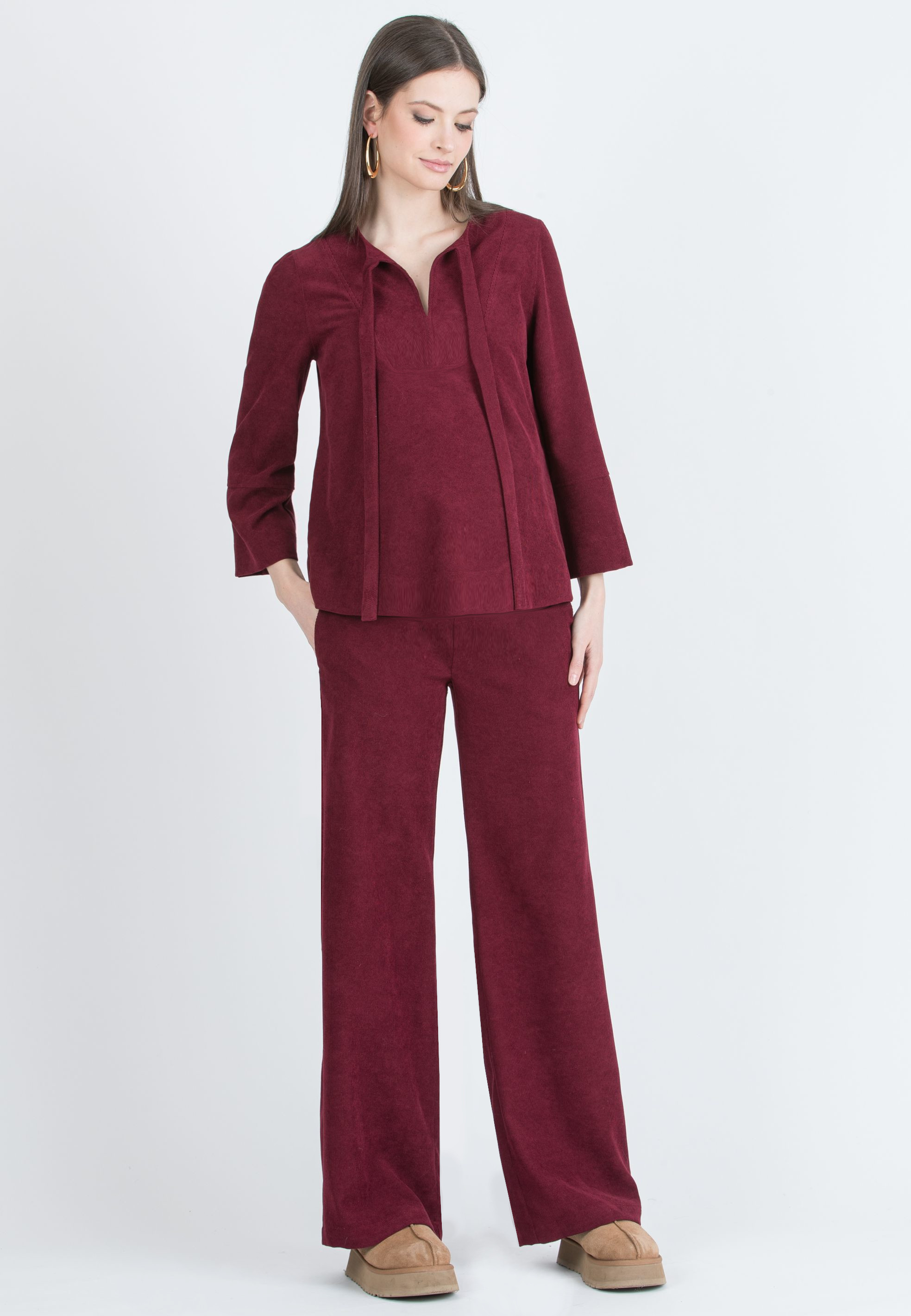 WINONA V - Palazzo Maternity Trousers in Soft Corduroy (Bordeaux)