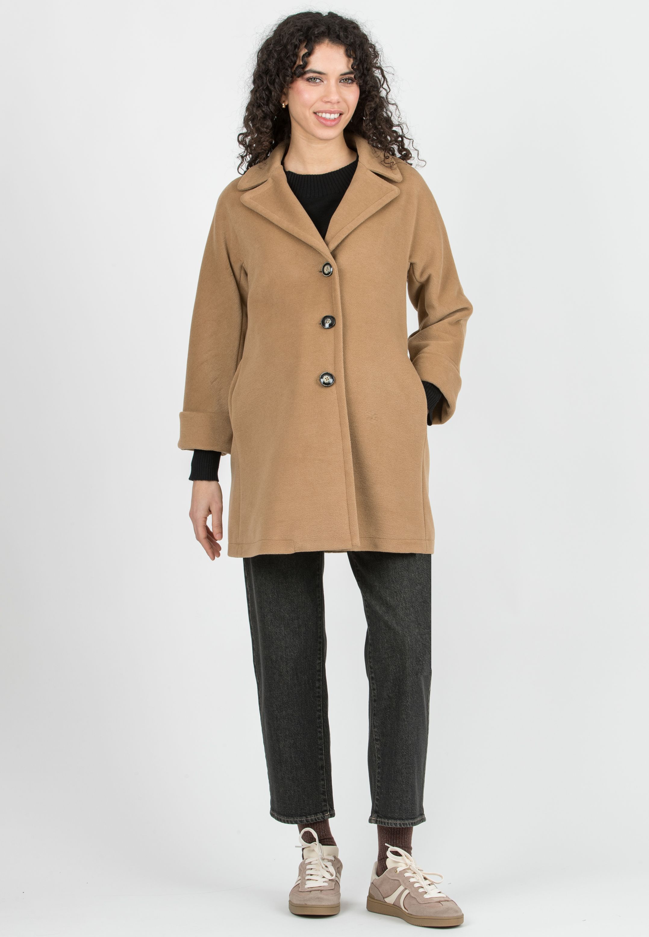 Maternity Kimono Coat with Lapel Collar (Cammello)