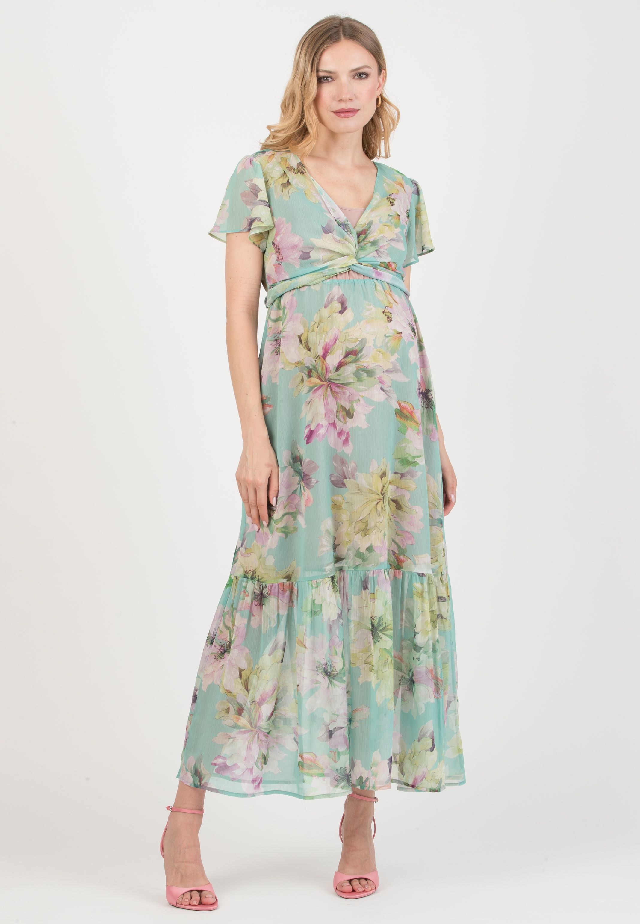 LUDOVICA – Maternity & Nursing Dress with Crossover Bodice (Acqua)