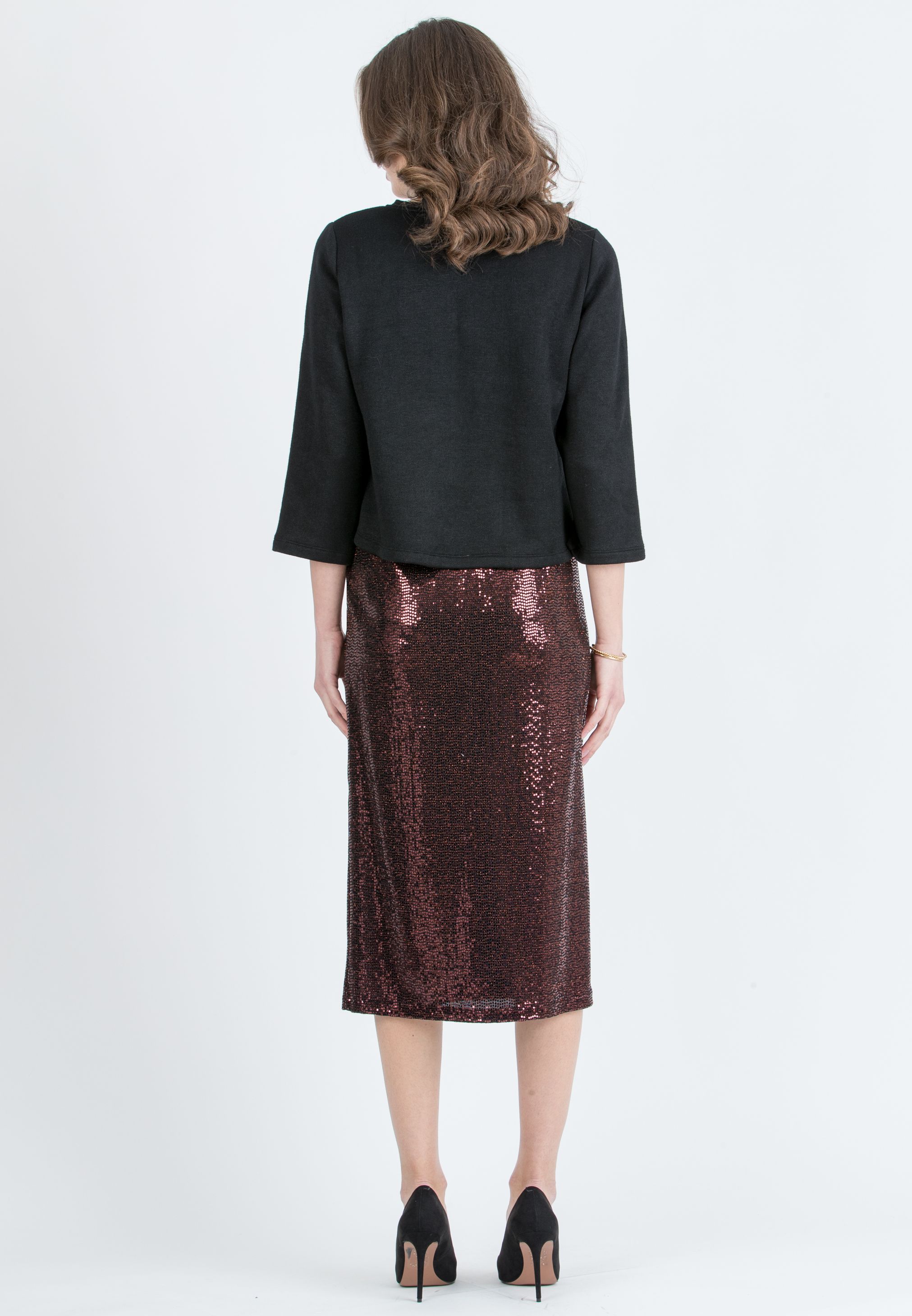 VERA P – Sequin Pencil Skirt (Rosso Mattone)