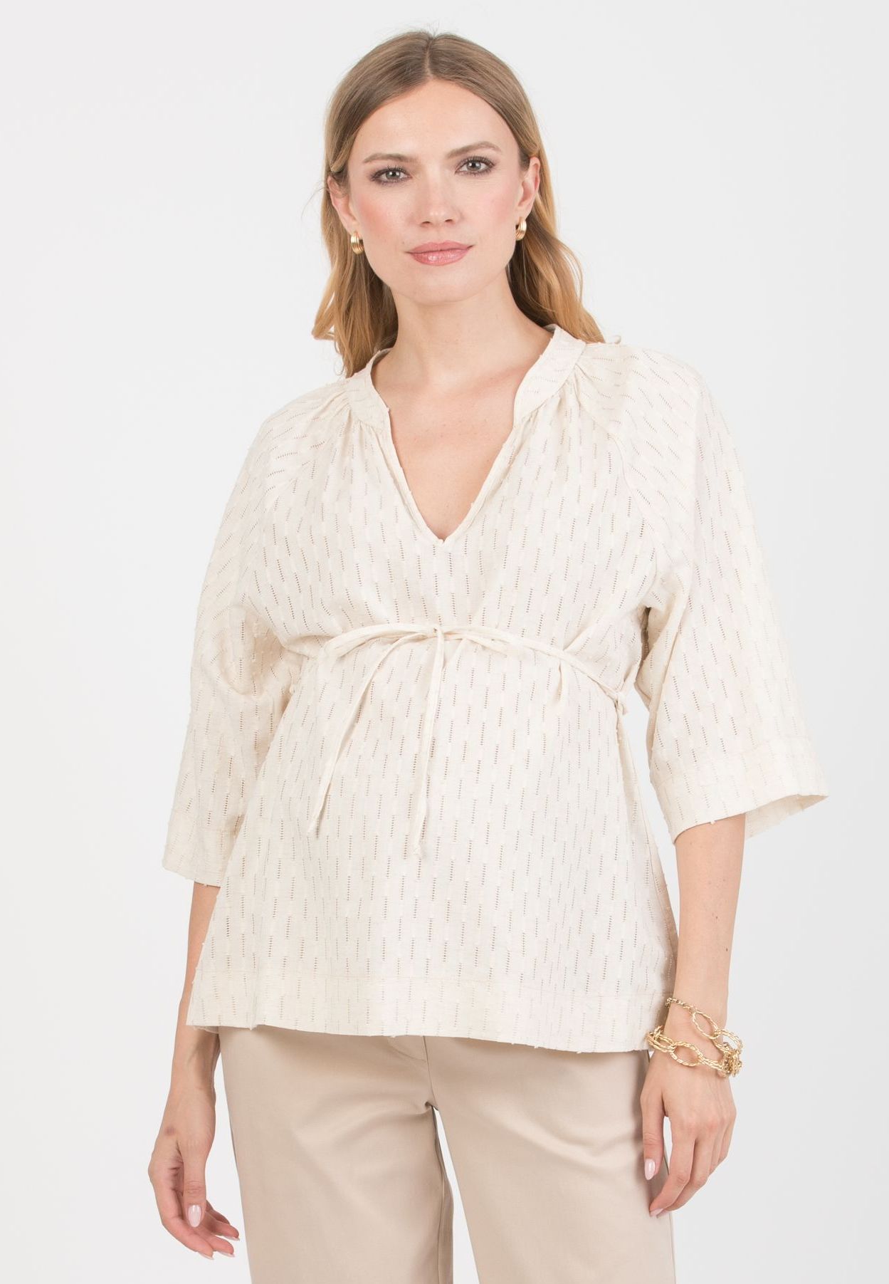 AVA - Maternity Sangallo Blouse with Adjustable Tie (Naturale)