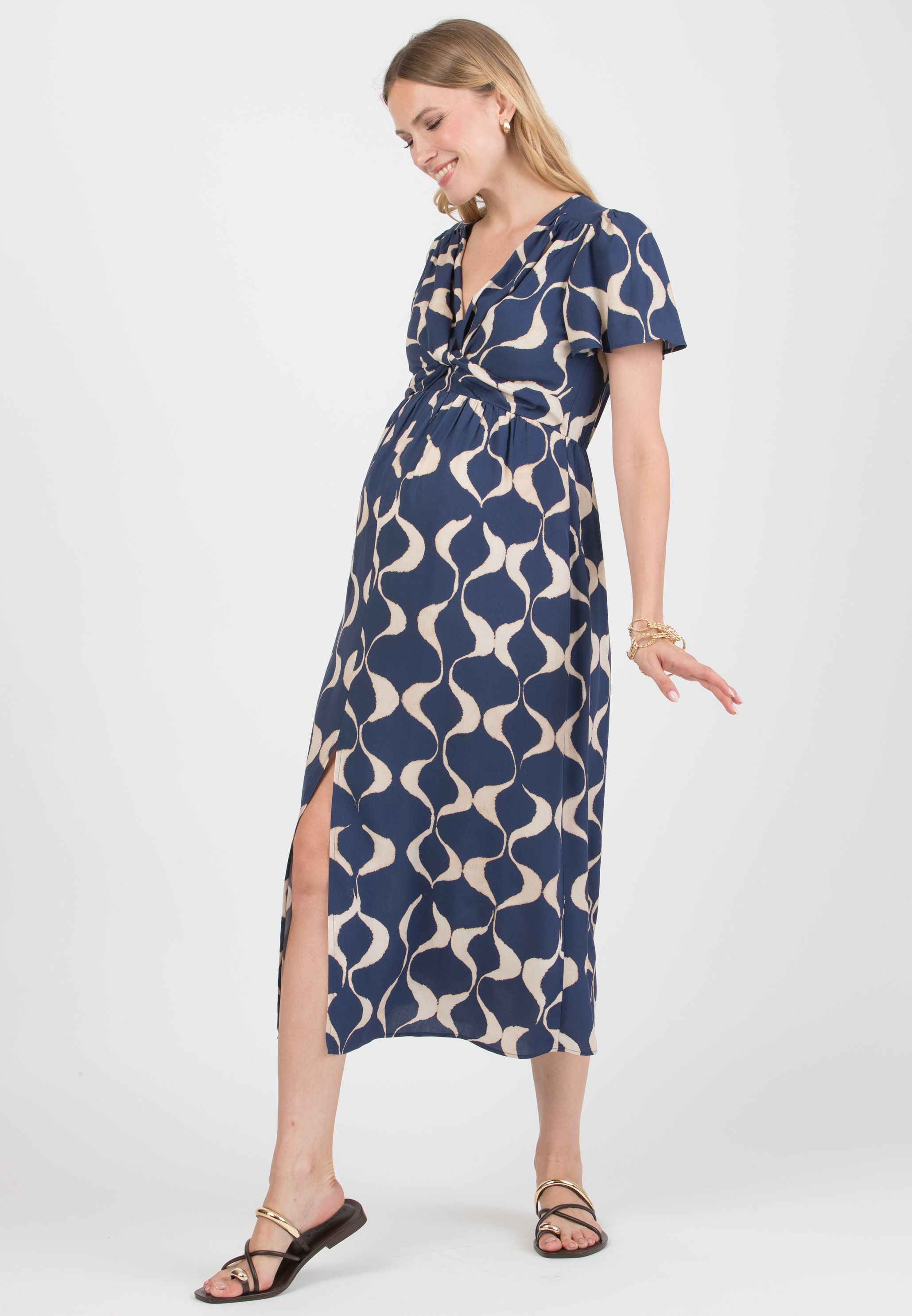 RAYA - Maternity & Nursing Dress in Printed Viscose (Blu)