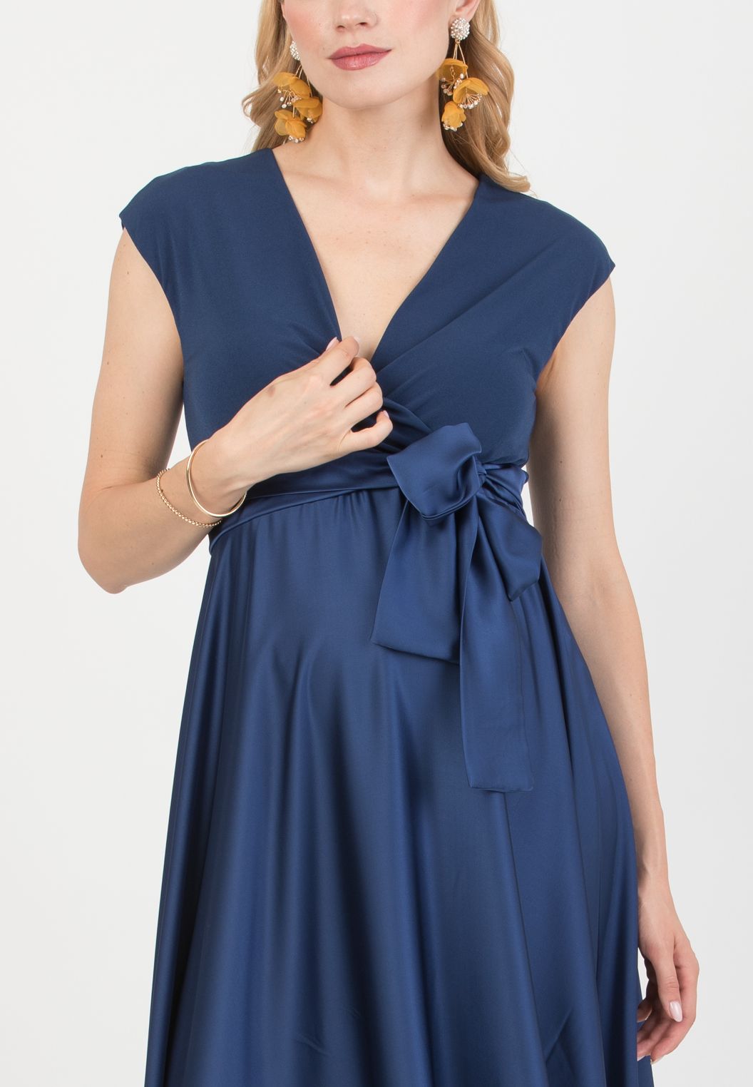 LUCREZIA - Maternity & Nursing Maxi Dress with Satin Skirt (Denim)