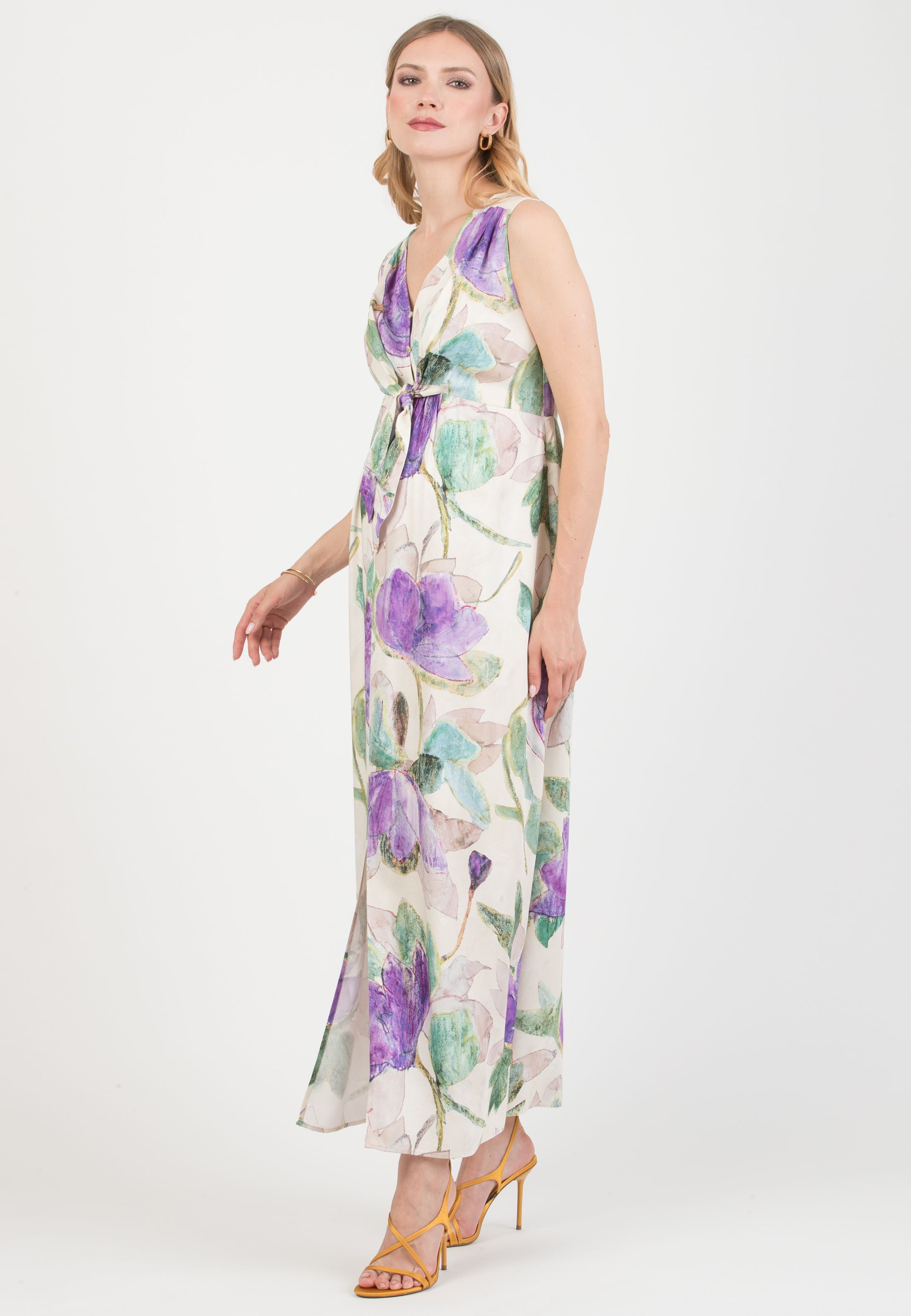 BELEN MAXI - Maternity & Nursing Dress in Viscose Satin (Naturale)