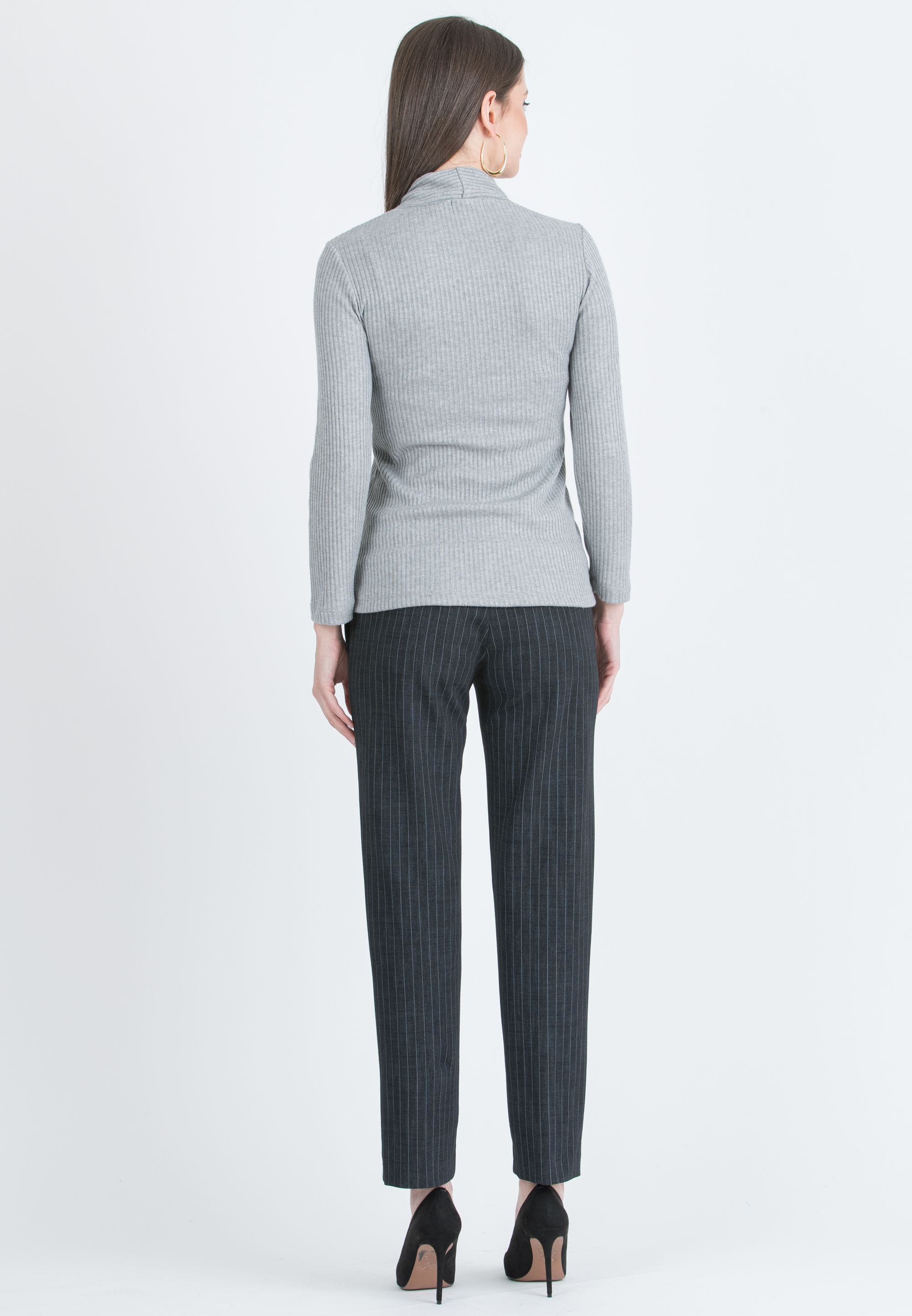 ELISA G - Maternity Tailored Slim Trousers in Warm Ponte di Roma with Pinstripe (Nero)