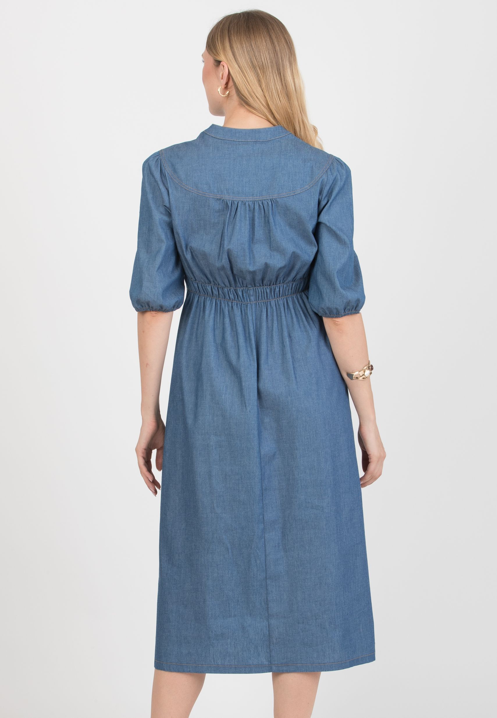 LOREN – Maternity & Nursing Denim Dress with Buttons (Blu)