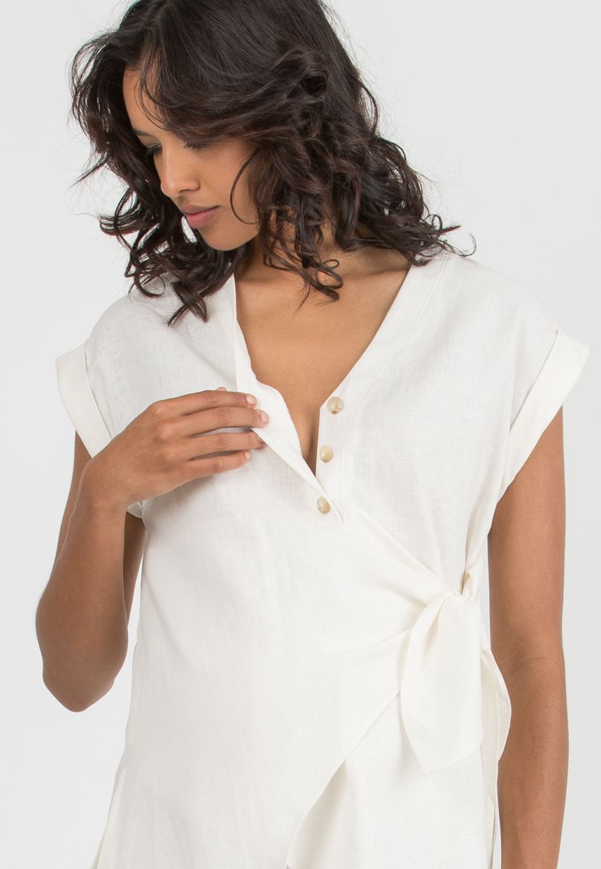 ELENA – Maternity & Nursing Tunic in Linen (Bianco  Ottico)