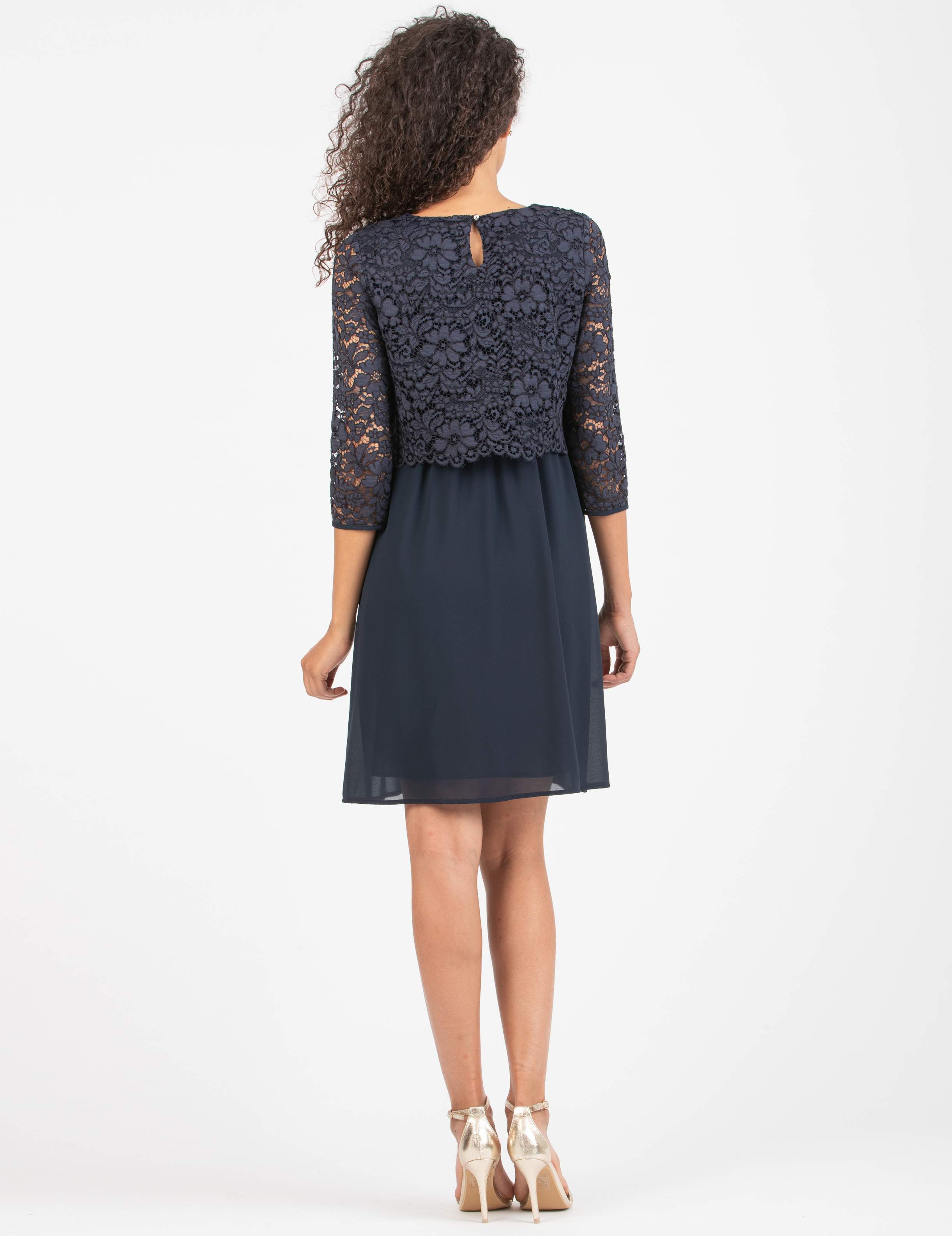 ELEONORA - Lace and Chiffon Maternity & Nursing Dress (Blu Scuro)
