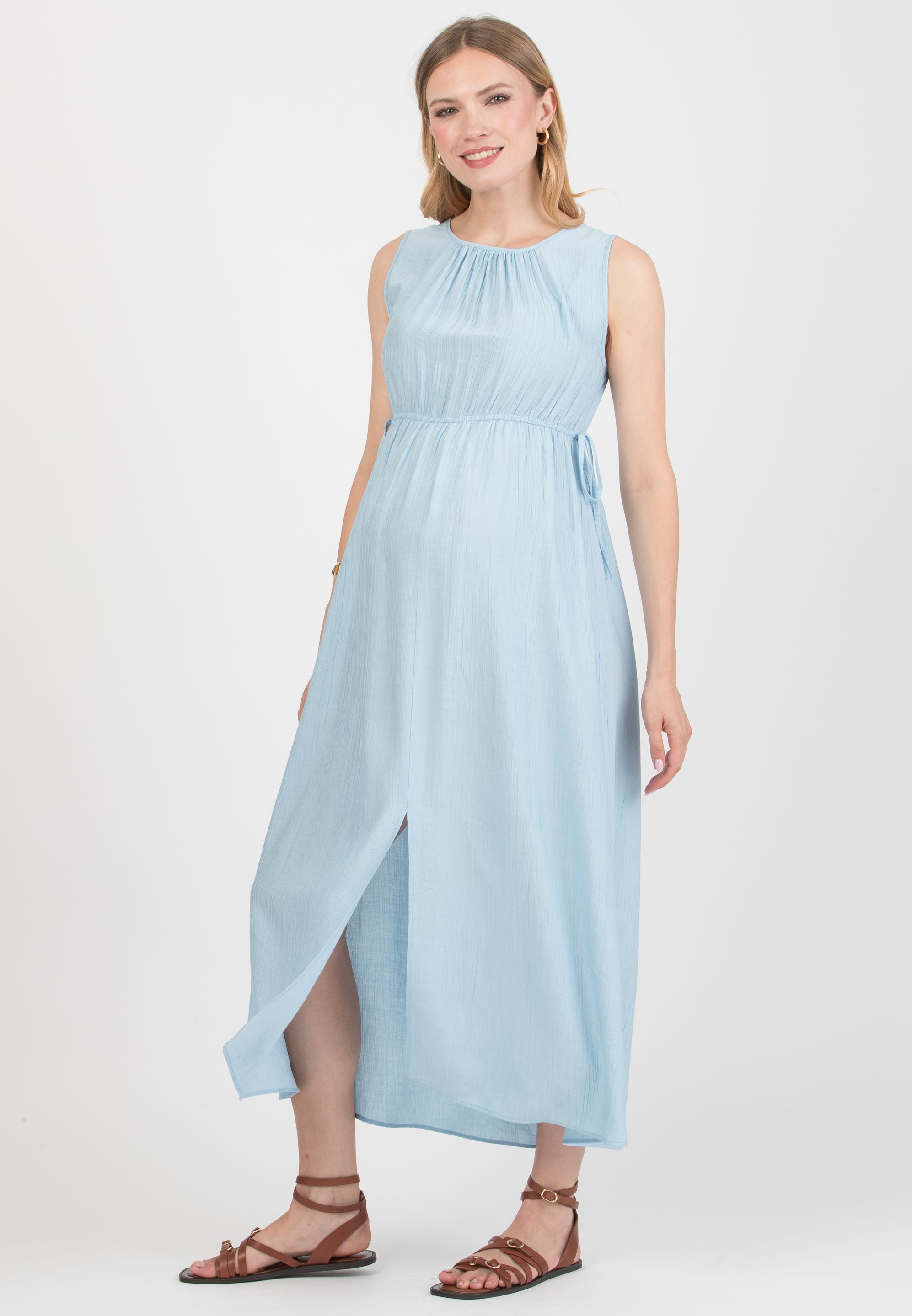 DEVA – Maternity & Nursing Dress in Viscose Crepe with Crossover Neckline (Azzurro)
