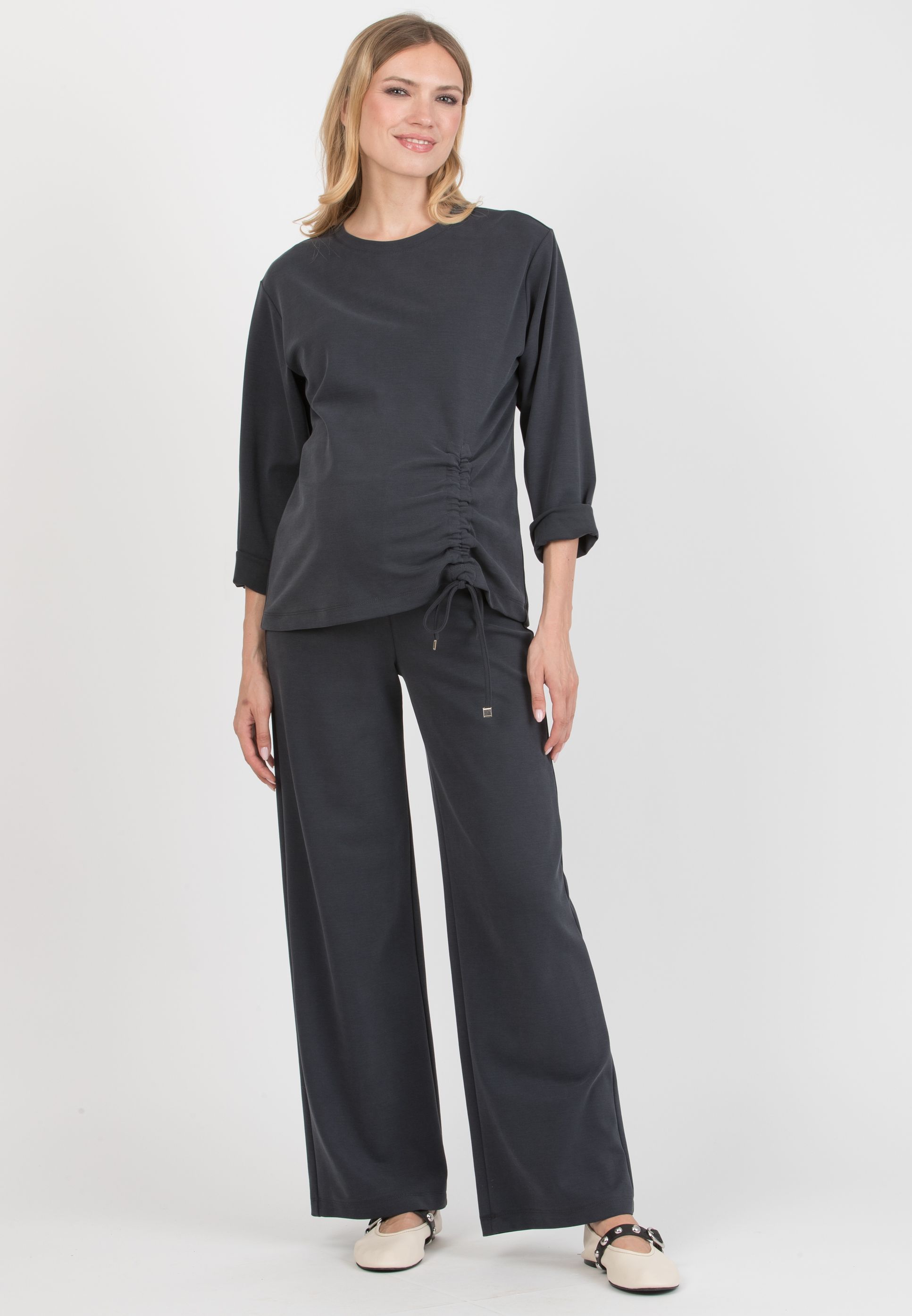 KIMBERLY M – Straight Maternity Trousers in Modal Ponte Fabric (Blu)