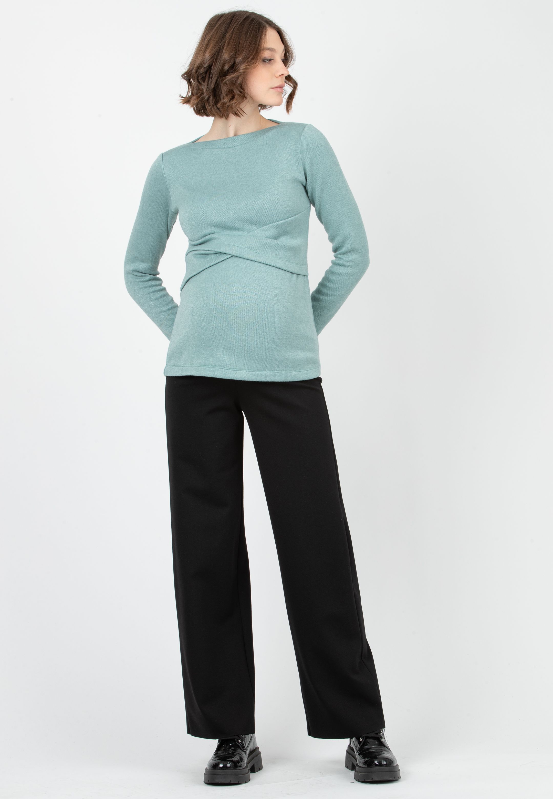 AMELIA M - Maternity Sweater in Viscose Yarn with Waistband (Acqua)