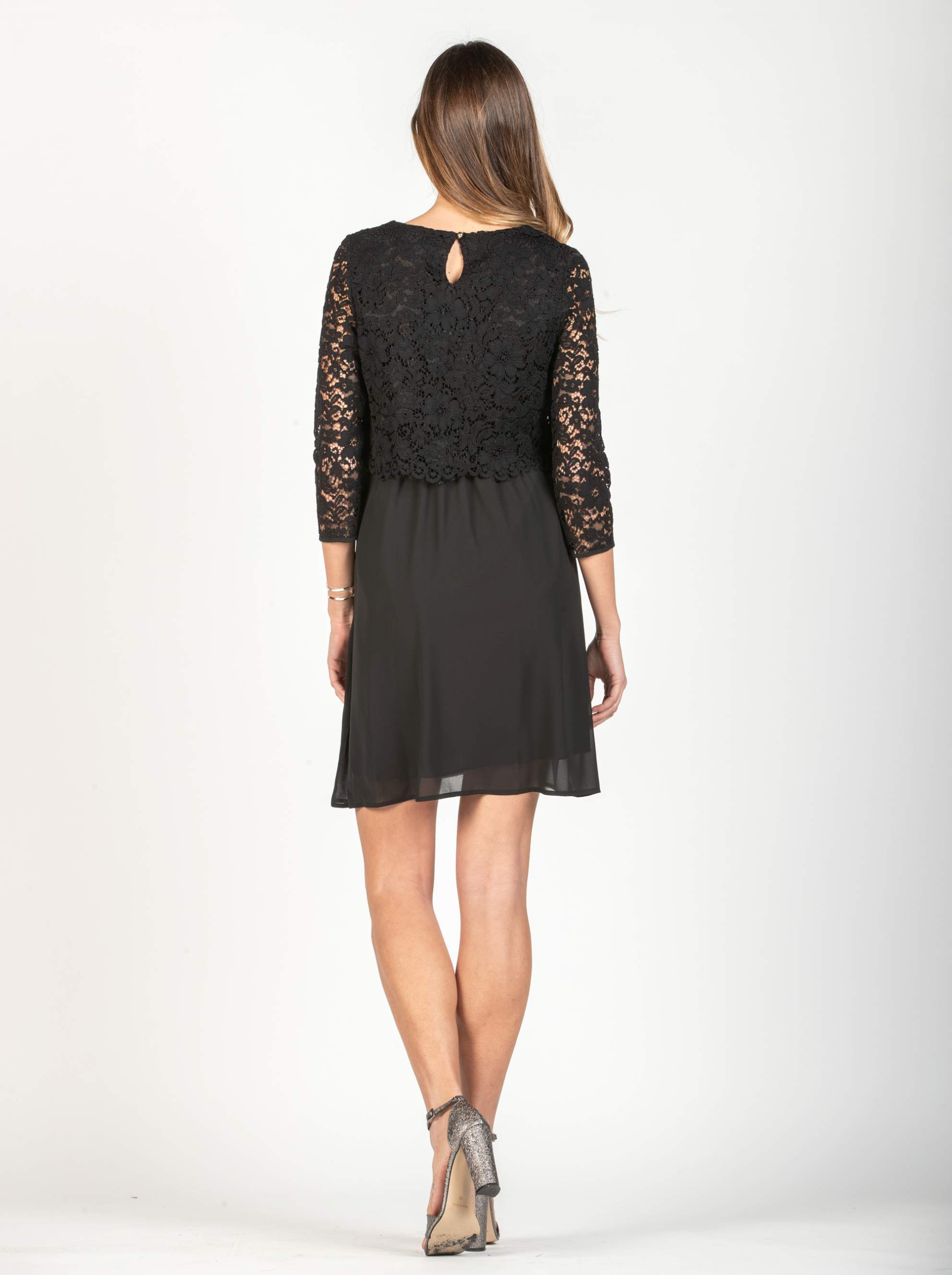 ELEONORA - Lace and Chiffon Maternity & Nursing Dress (Nero)