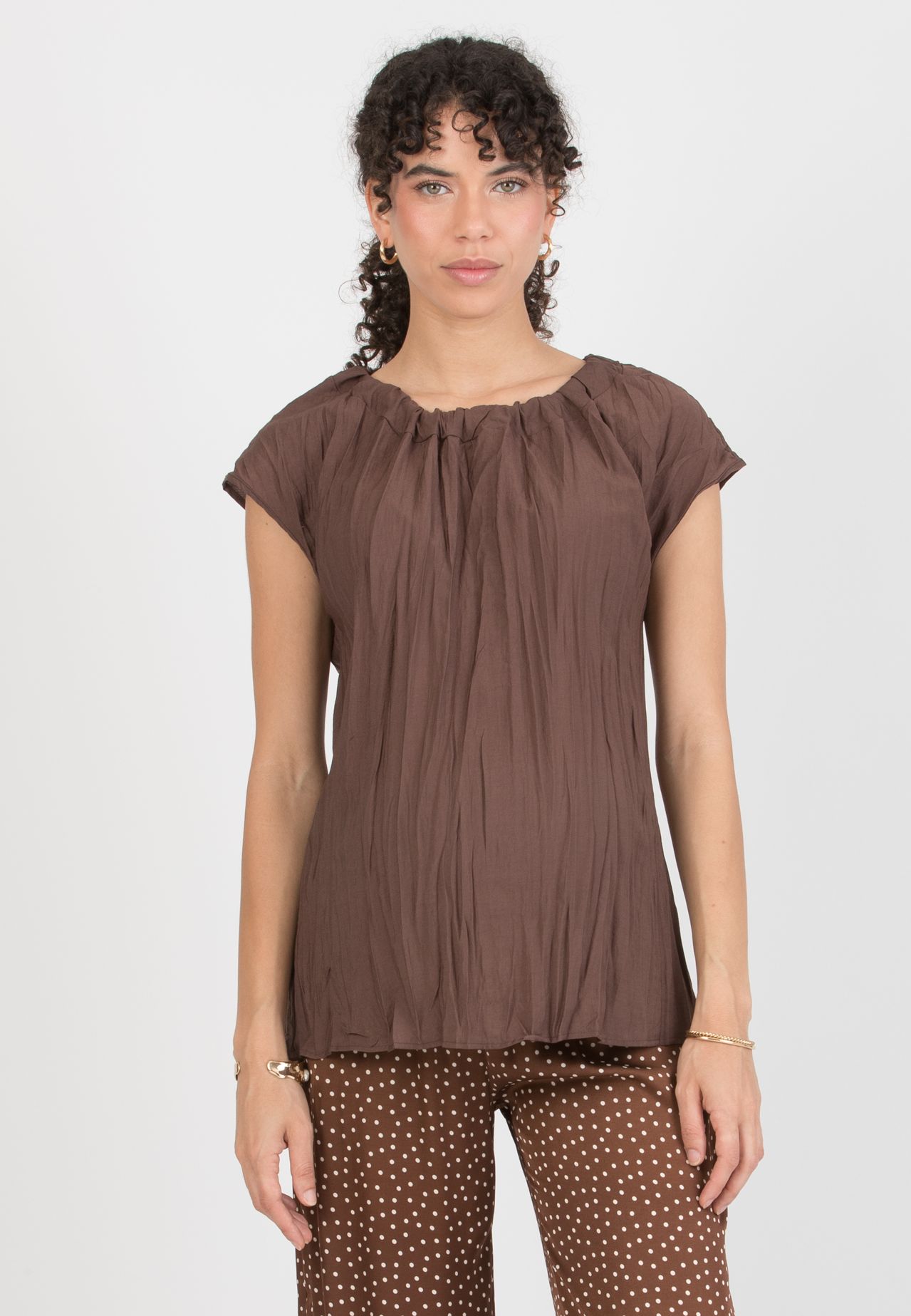 LOLA - Maternity Blouse in Crinkled Viscose (Marrone)