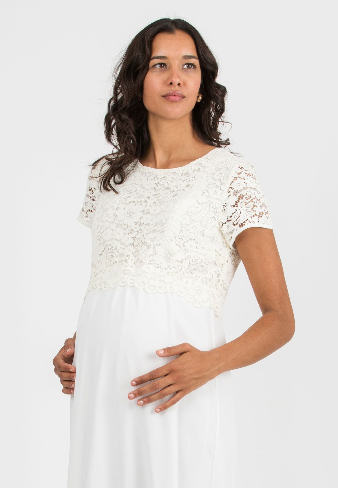 ELEONORA MAXI - Embroidered Long Maternity & Nursing Dress in Lace (Avorio)
