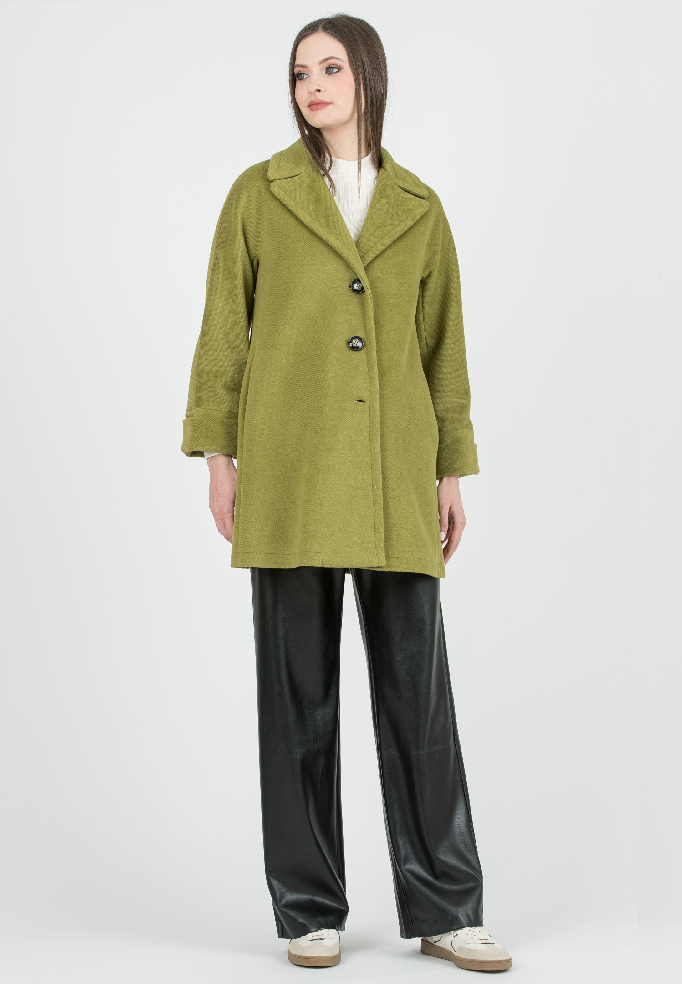 Maternity Kimono Coat with Lapel Collar (Verde Pistacchio)