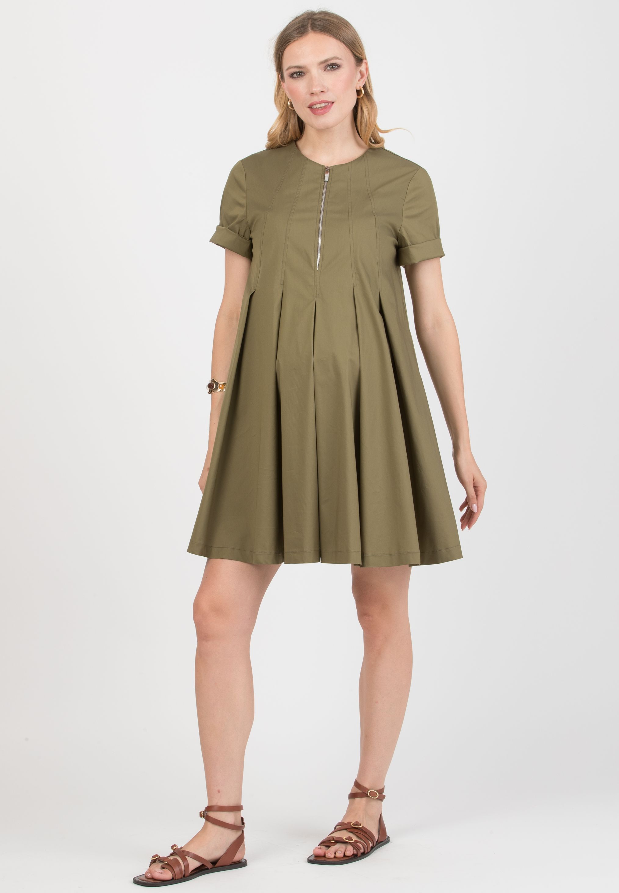 JULIET - Maternity & Nursing Dress in Stretch Cotton (Verde Militare)