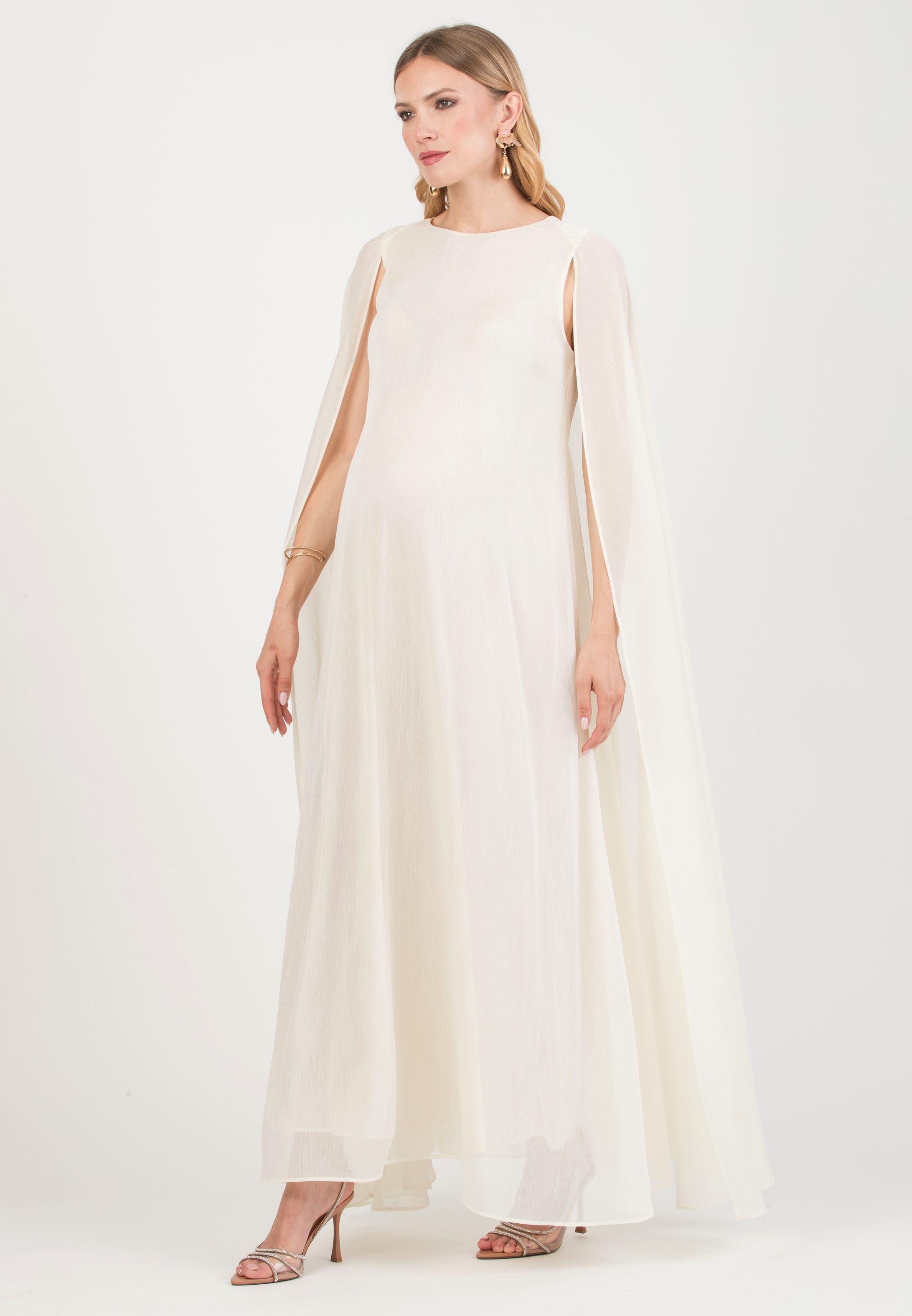 PHOEBE – Long Maternity Dress with Cape (Ivory, XXS)