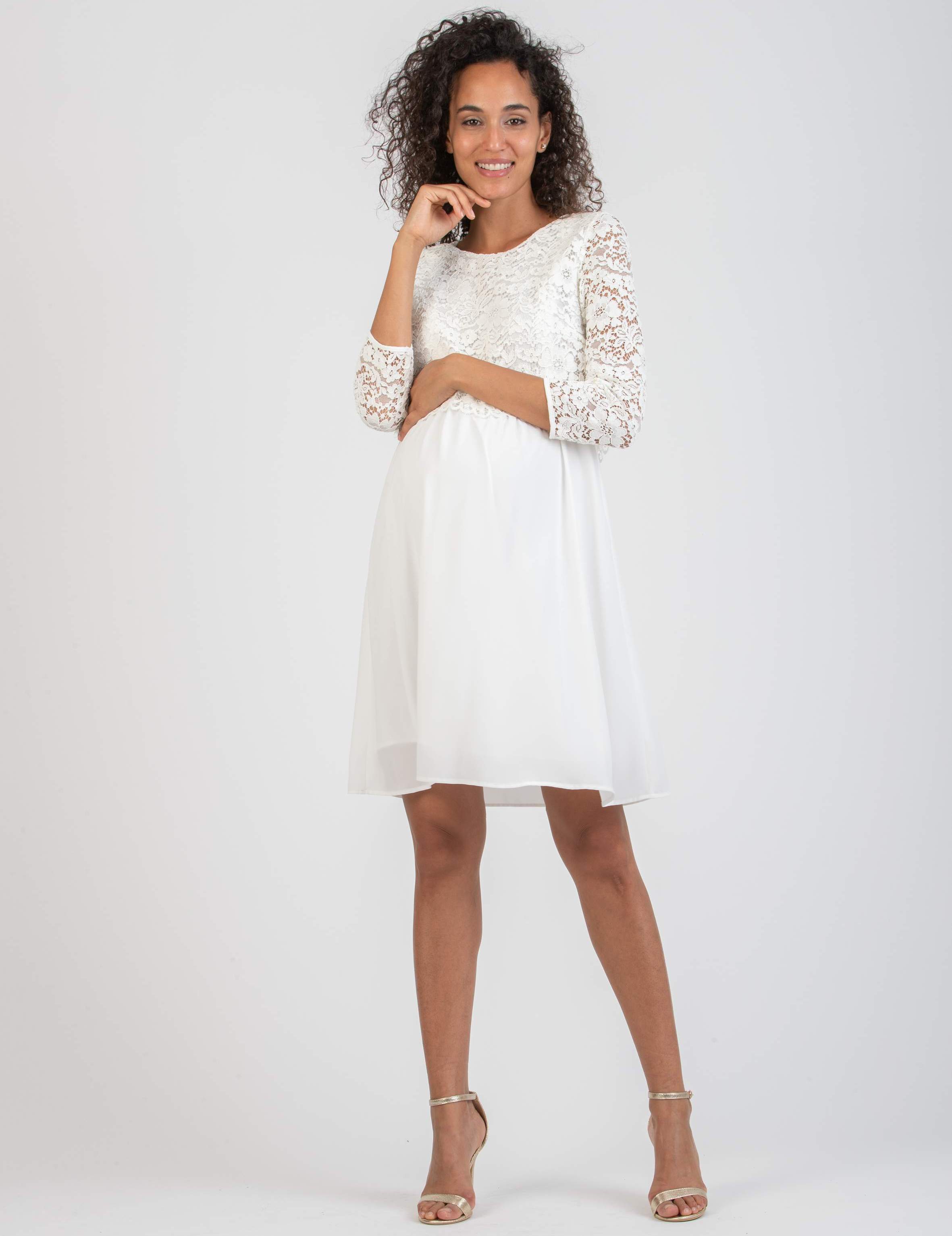 ELEONORA - Lace and Chiffon Maternity & Nursing Dress (Avorio)