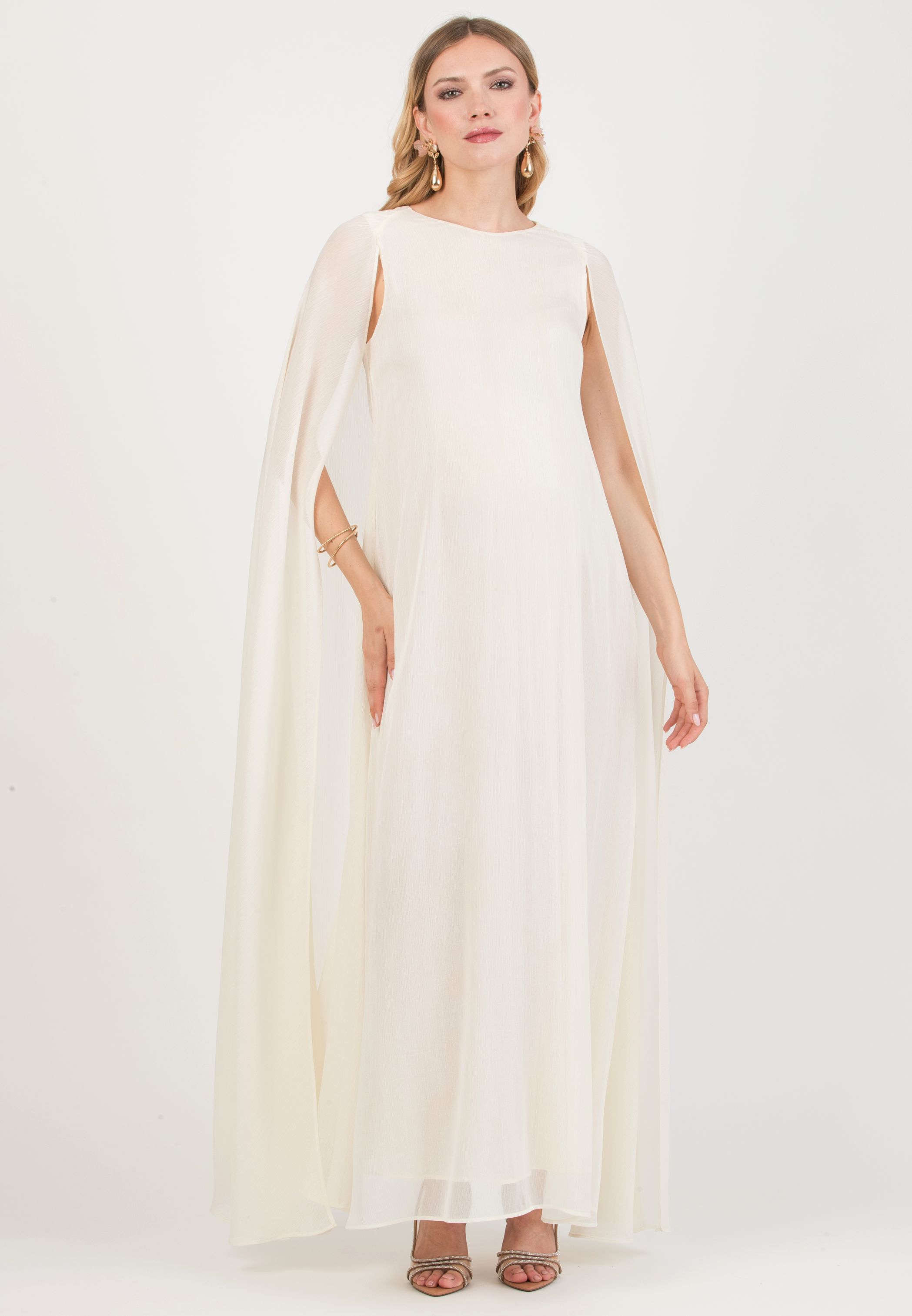 PHOEBE – Long Maternity Dress with Cape (Ivory, XXS)