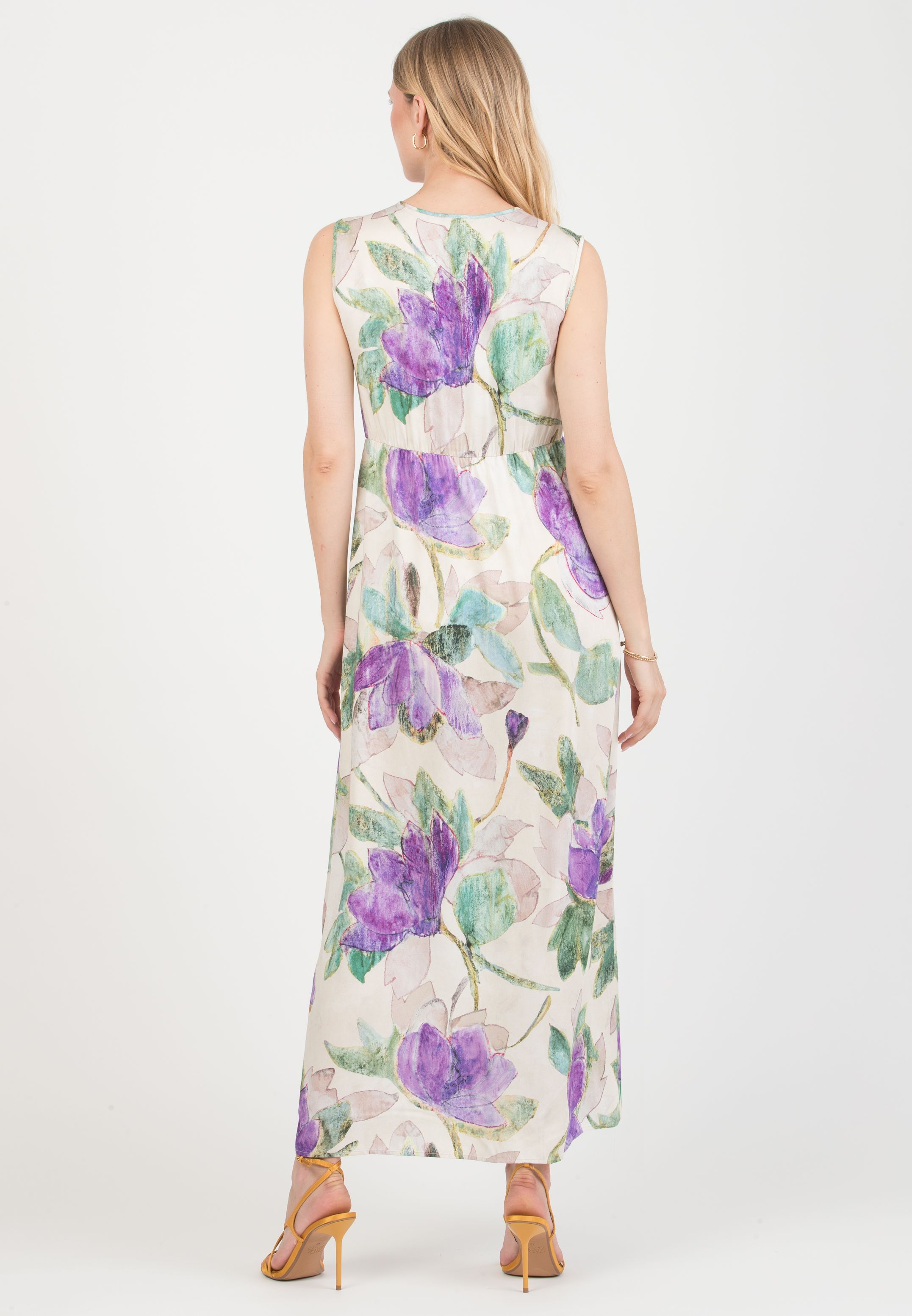 BELEN MAXI - Maternity & Nursing Dress in Viscose Satin (Naturale)