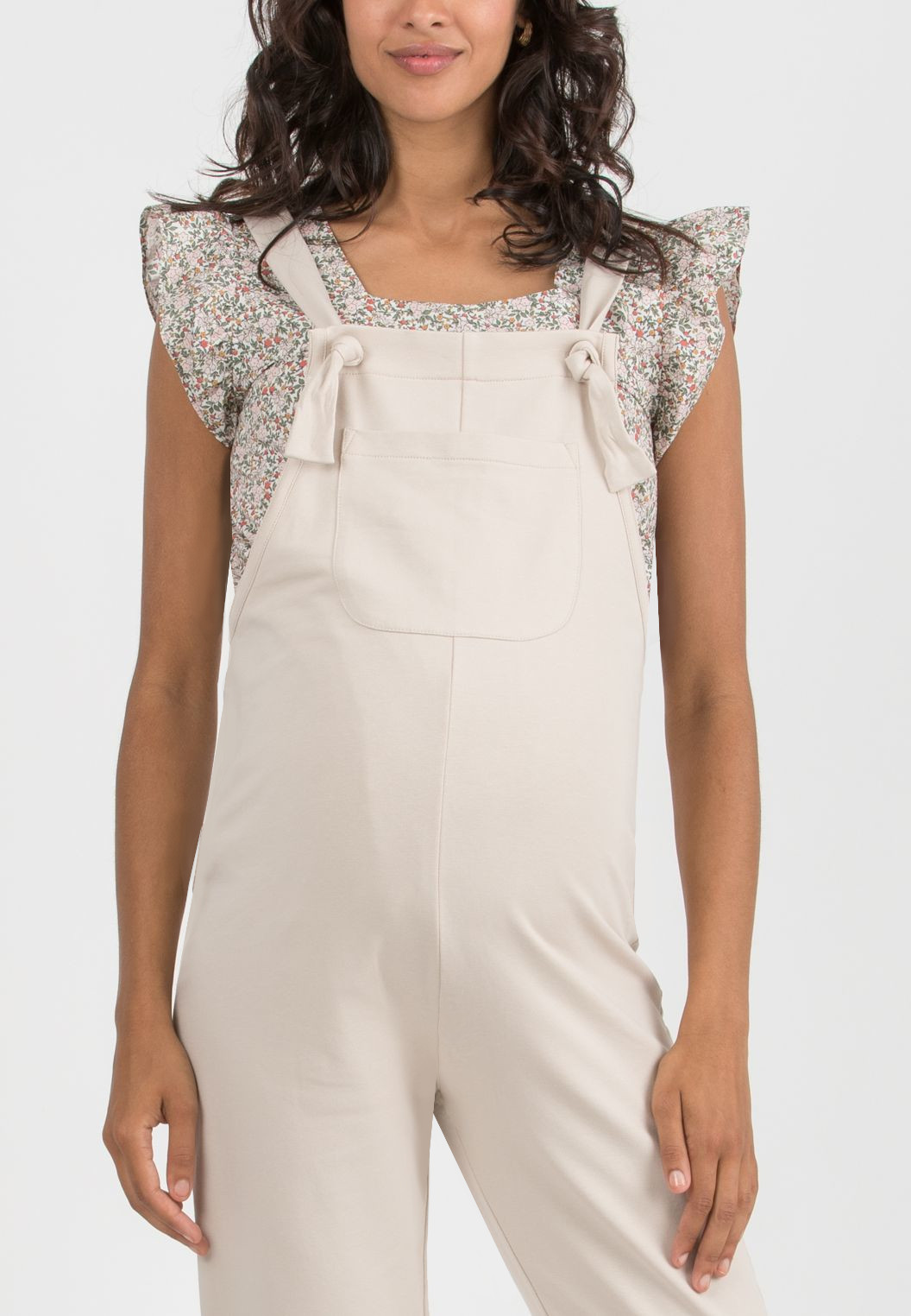 ESTER - Maternity Dungaree in Cotton Sweatshirt (Beige)