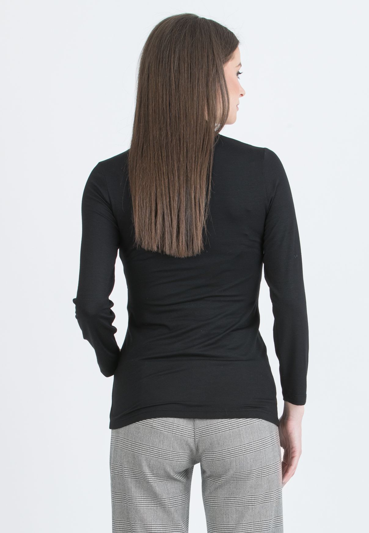 ISSA J – Maternity & Nursing Top in Stretch Viscose Jersey with Front Knot (Nero)