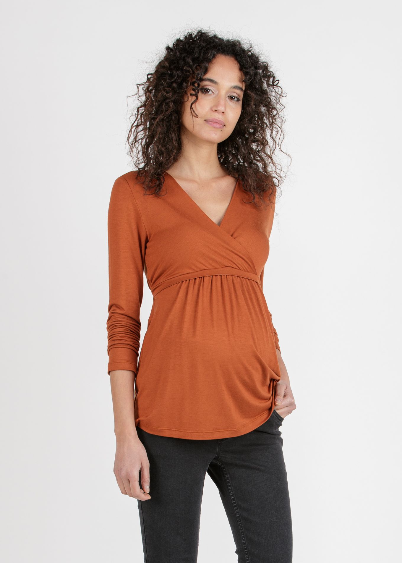 MARGHERITA M/L - Maternity and Nursing Crossover T-shirt with Strings (Coccio)
