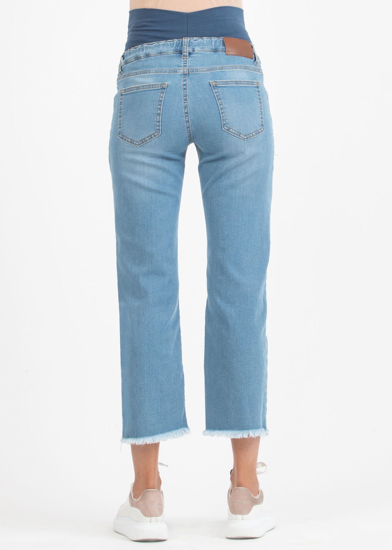 GIADA - Cropped Straight Maternity Jeans with Fringed Hem (Azzurro)