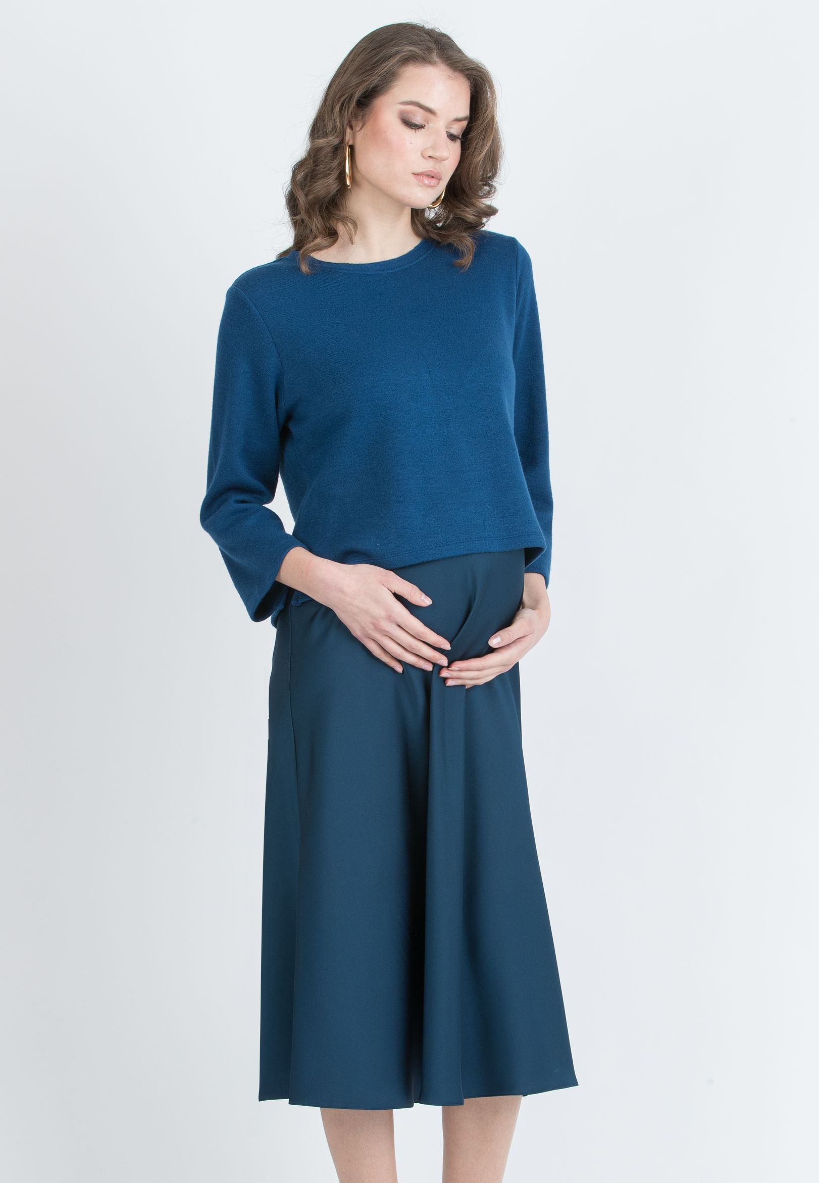PIA – Flared Maternity Skirt in Satin (Blu)