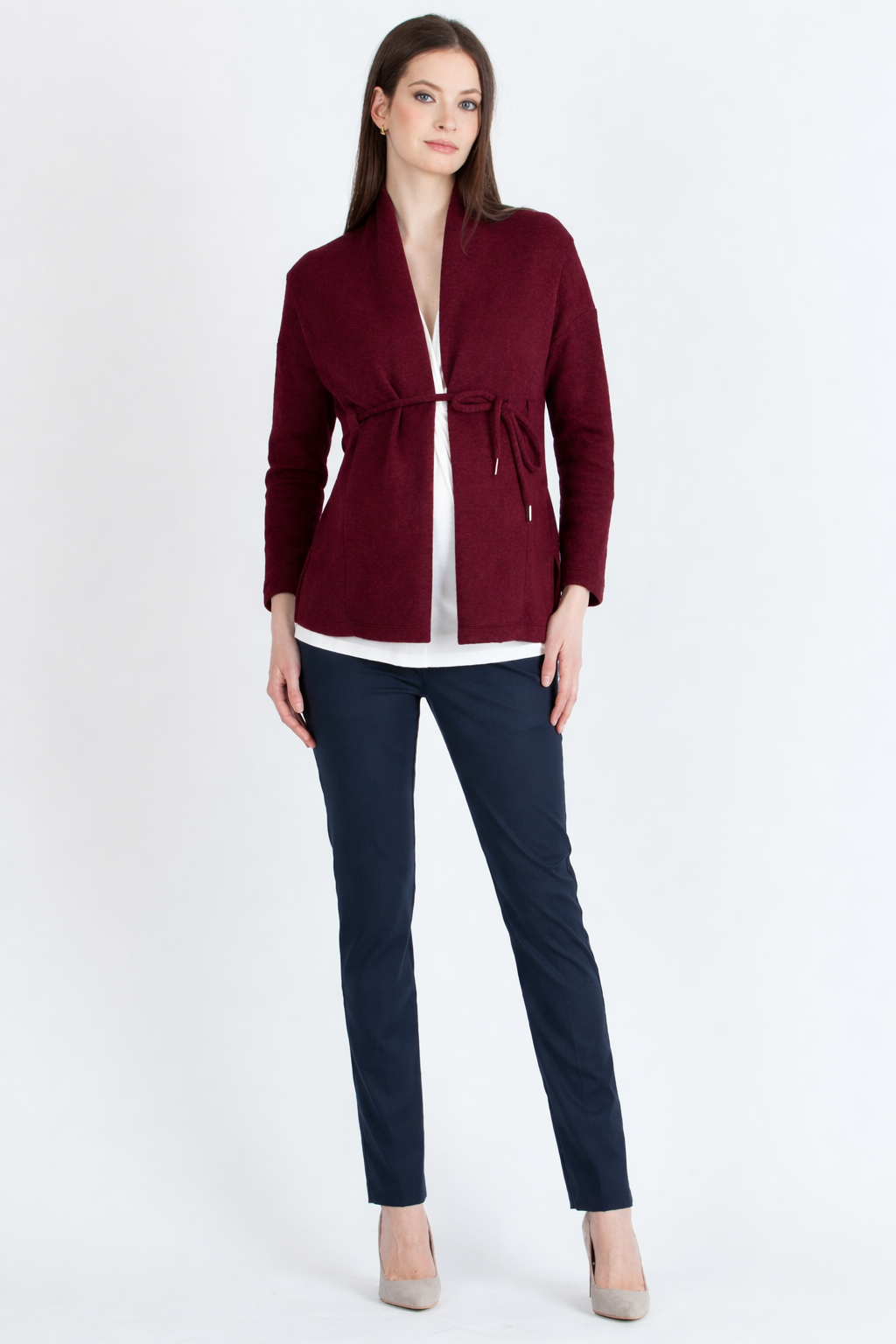 ALMA – Maternity Knit Cardigan with Tie (Bordeaux)