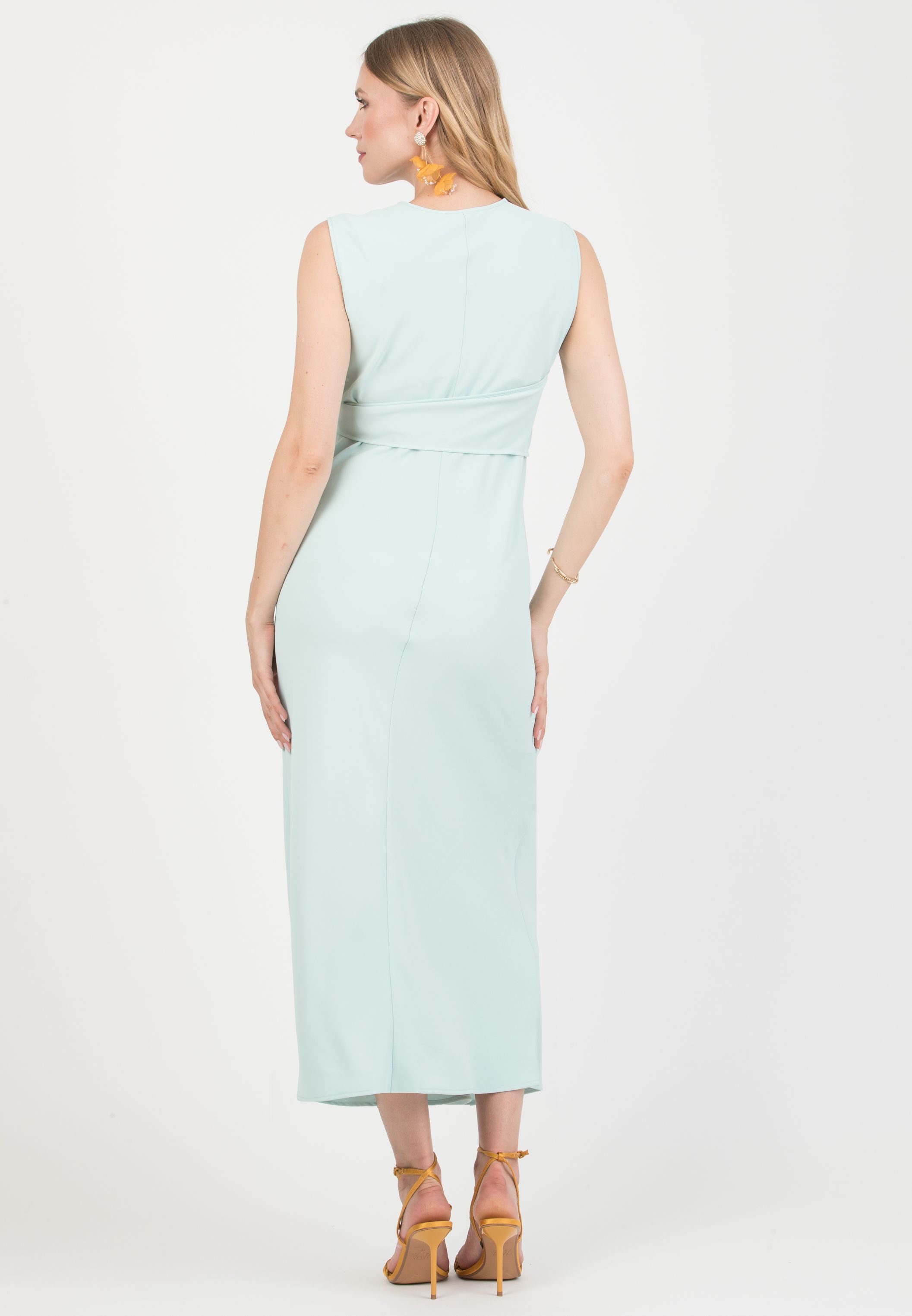 CLARISSA – Maternity & Nursing Bias-Cut Dress in Cady (Verde Chiaro)