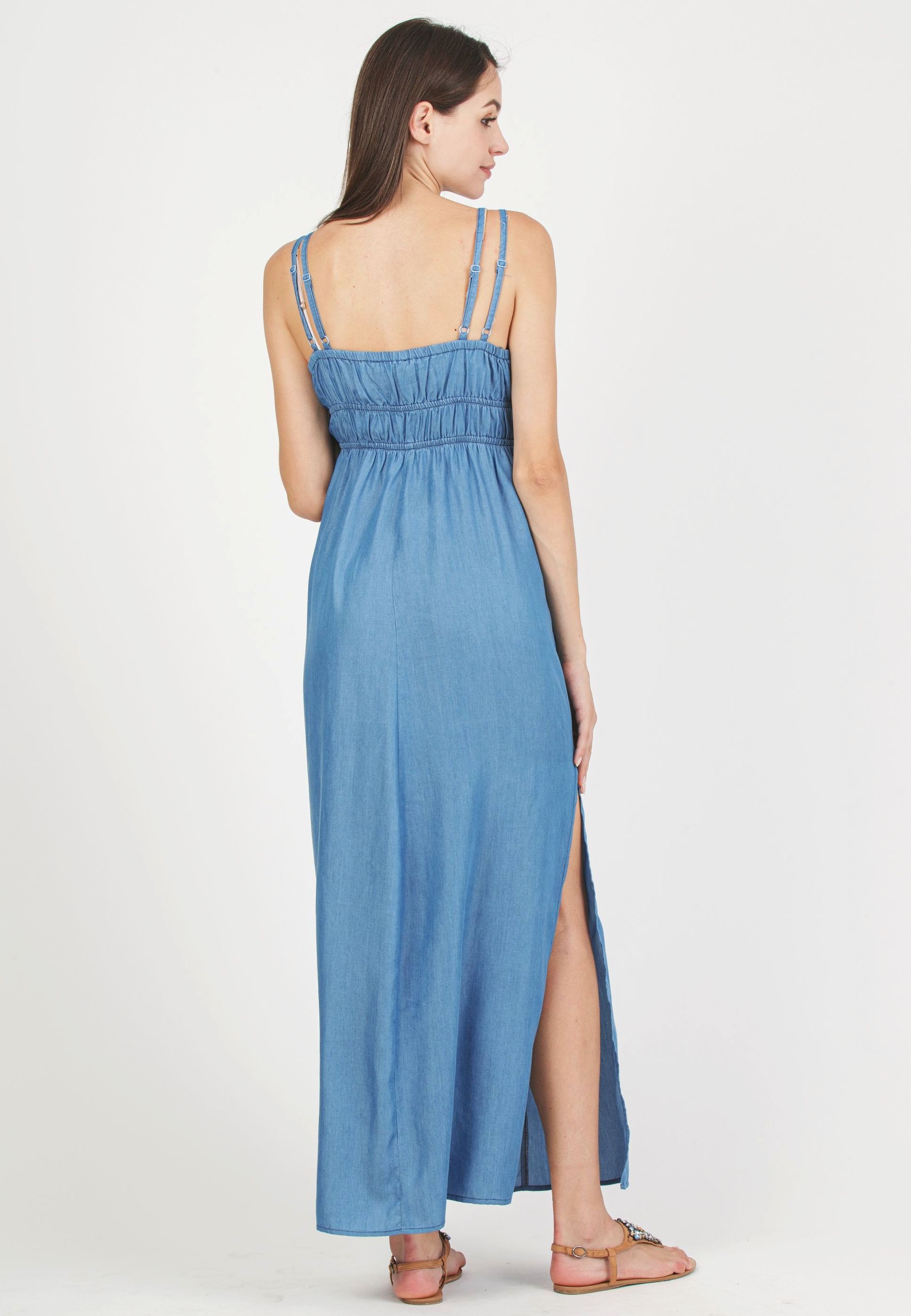 ATHENA - Maternity Maxi Dress in Tencel with Double Straps (Denim)