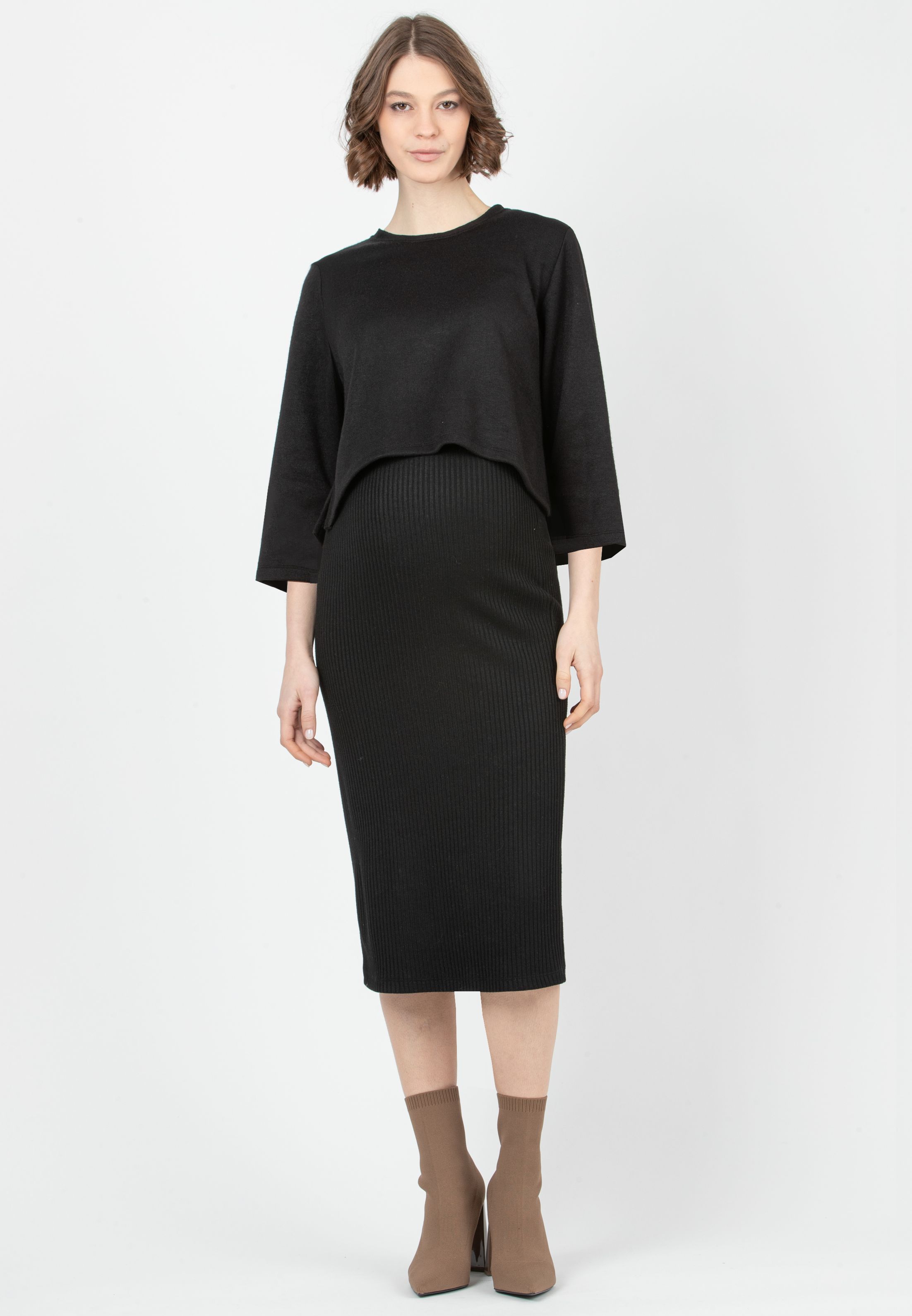 VERA -  Ribbed Knit Pencil Skirt (Nero)