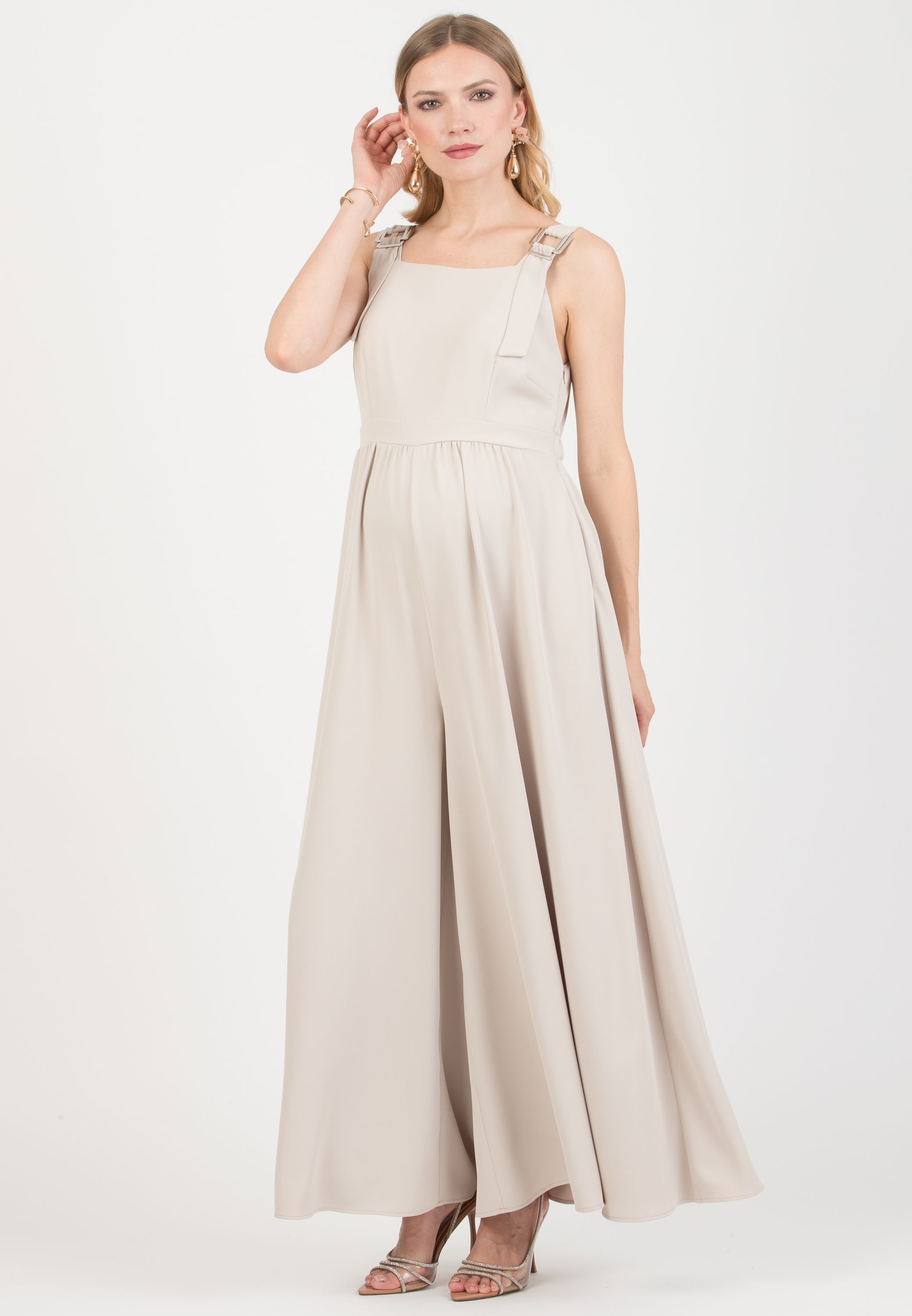 KATE - Maternity & Nursing Dress Jumpsuit with Wide-Leg Trousers (Gesso)