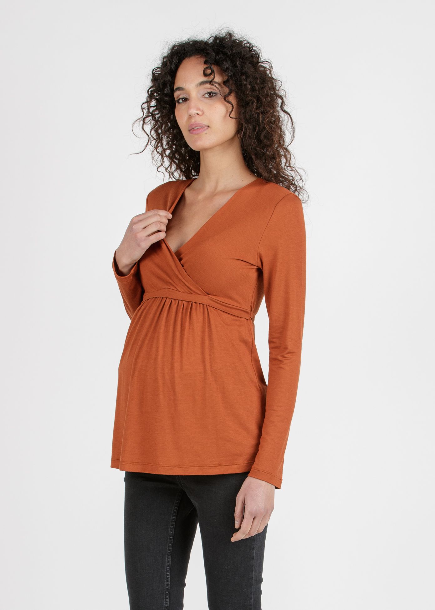 MARGHERITA M/L - Maternity and Nursing Crossover T-shirt with Strings (Coccio)