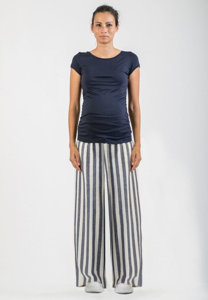 WINONA L - Maternity Striped Linen Trousers (Blu)