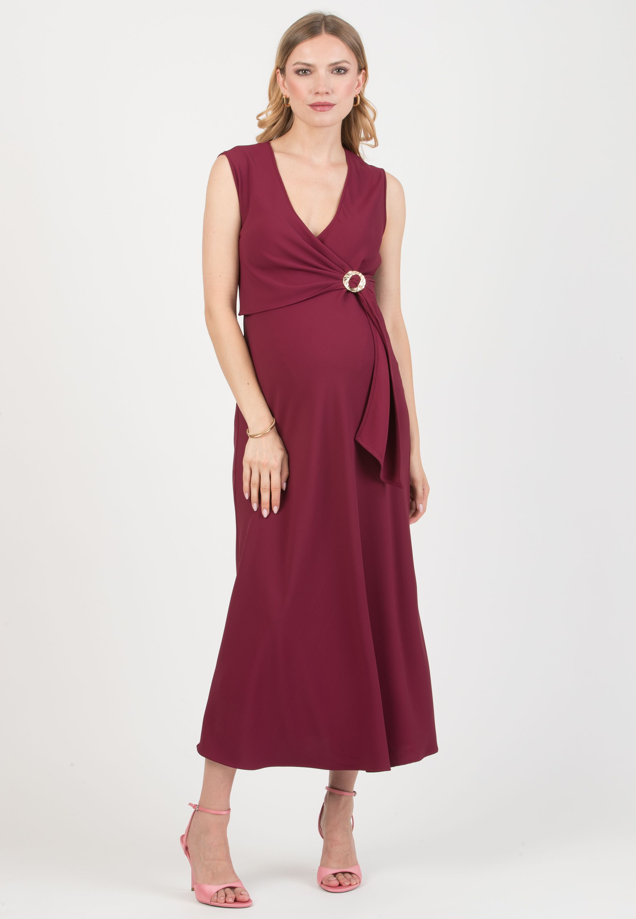 CLARISSA – Maternity & Nursing Bias-Cut Dress in Cady (Bordeaux)