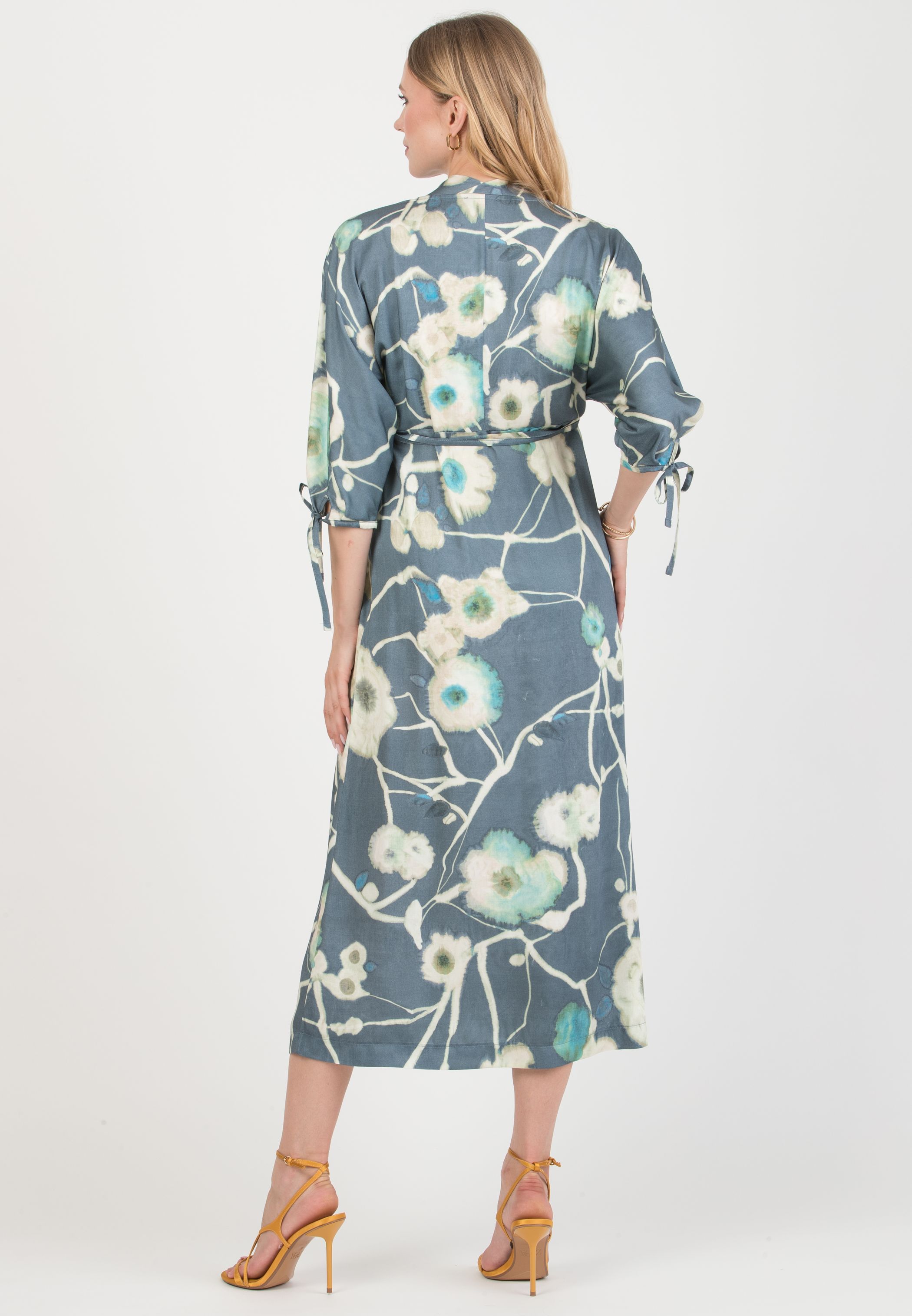 VIOLA – Maternity Kimono Dress in Viscose with Ties (Denim)