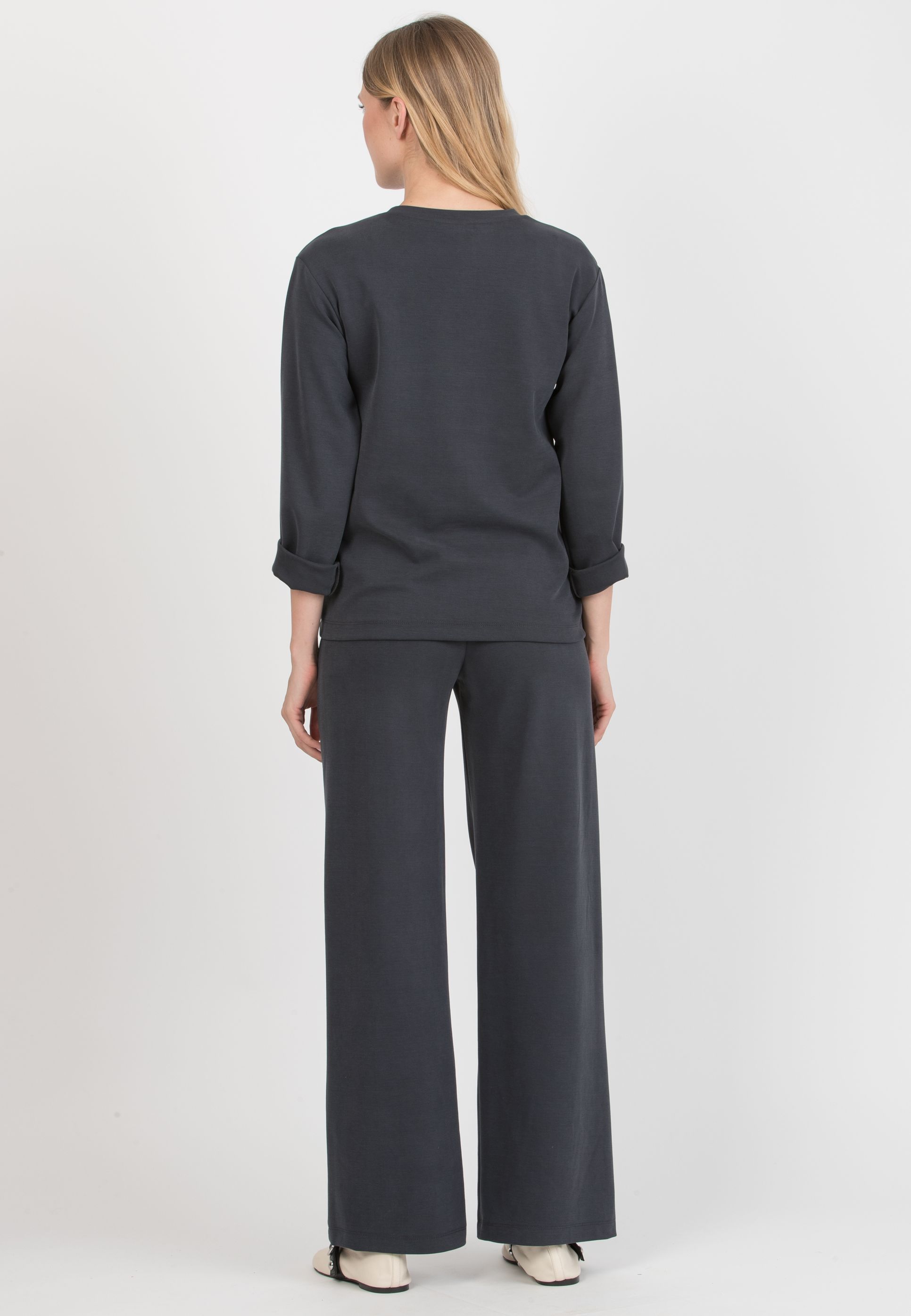 KIMBERLY M – Straight Maternity Trousers in Modal Ponte Fabric (Blu)